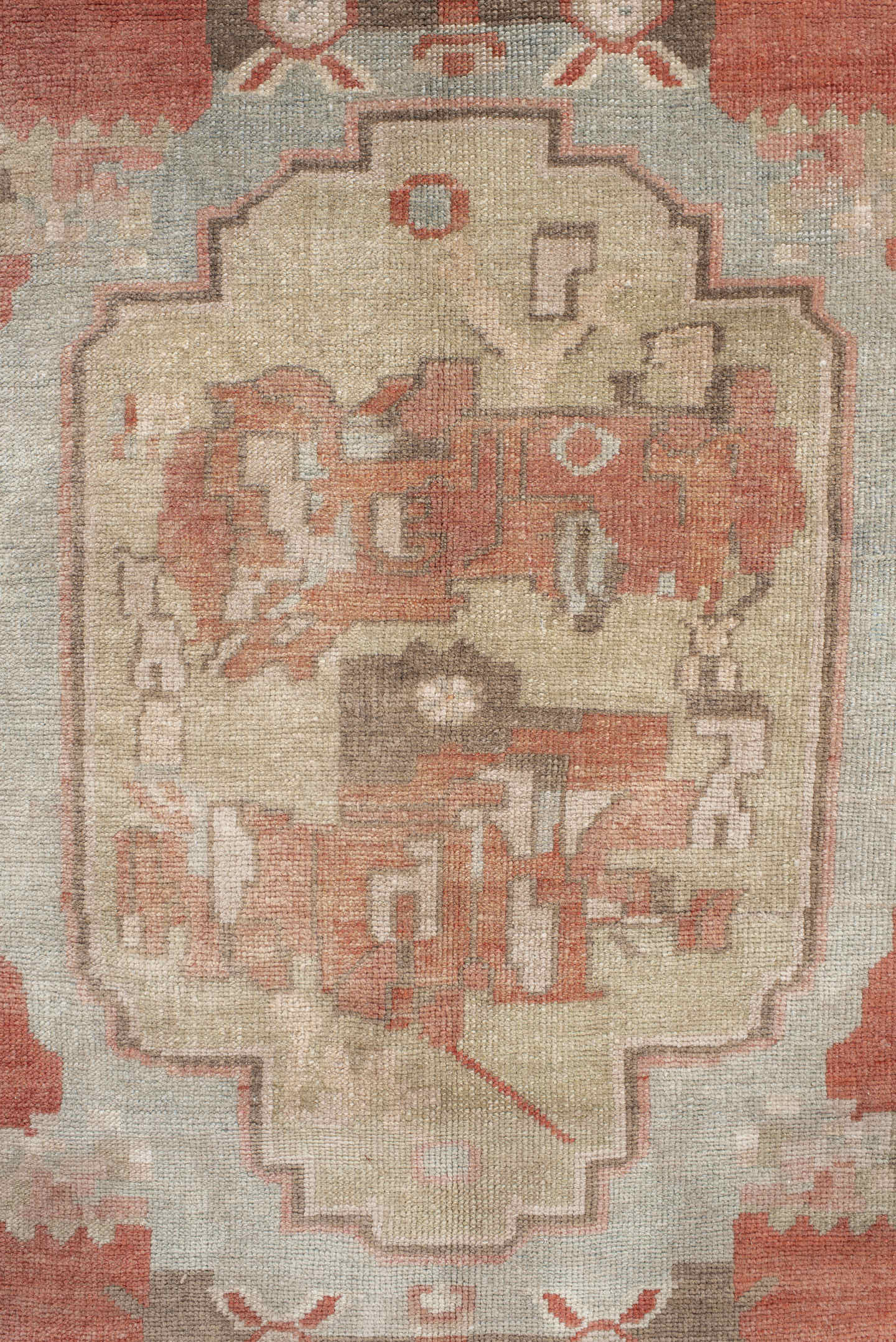 4' x 8' one-of-a-kind handmade antique Anatolian runner rug. Color palette: terra cotta, ivory, sage, taupe, rose, rust