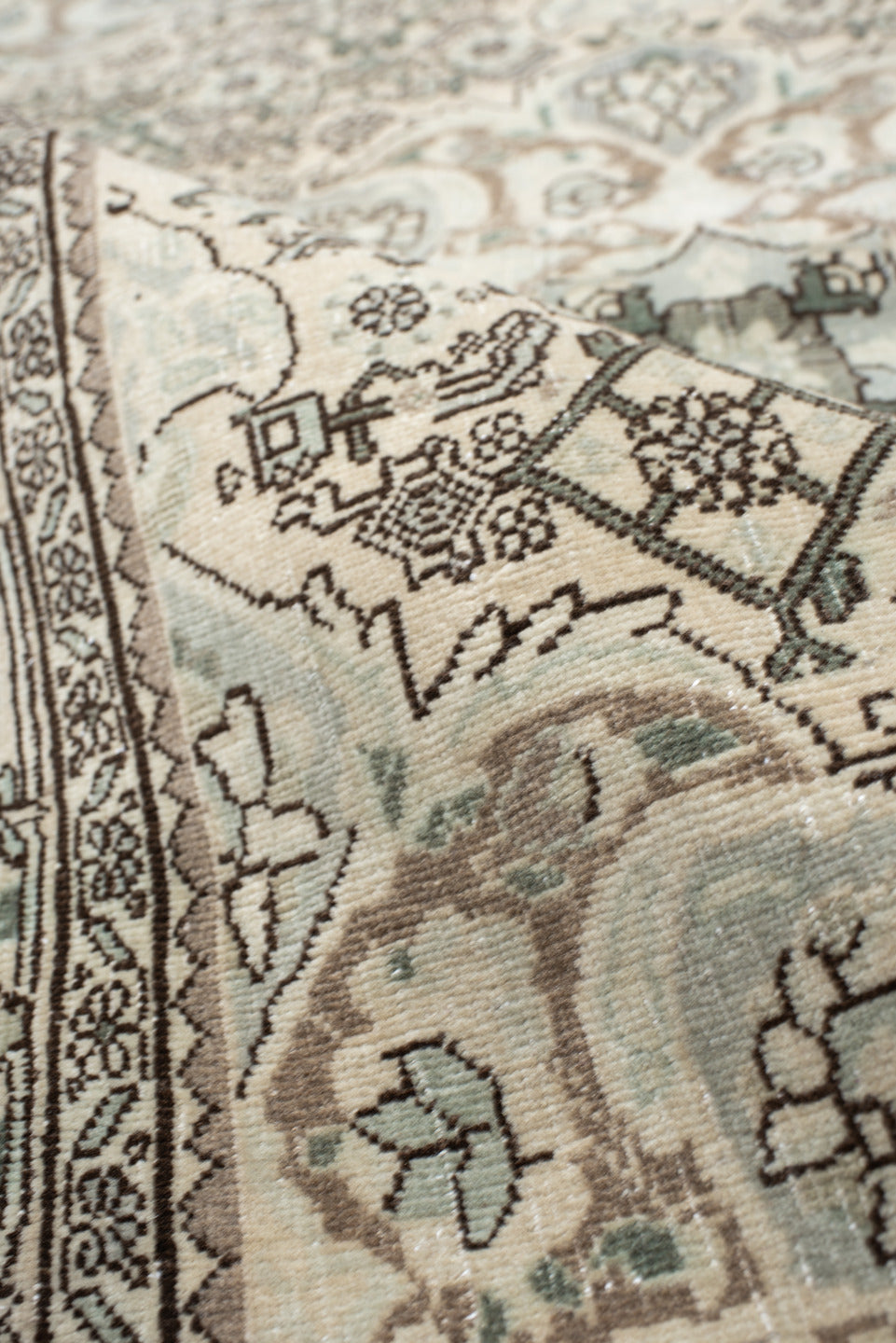 3' x 5' one-of-a-kind handmade vintage Bidjar small size rug. Color palette: ivory, taupe, sage, charcoal, cream, camel