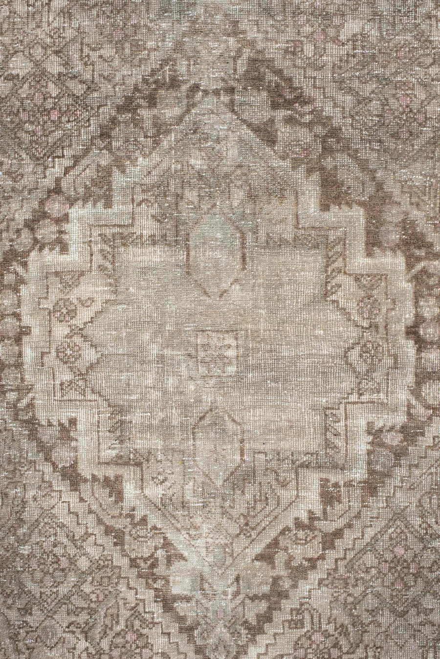 3' x 5' one-of-a-kind handmade vintage Sarouk small size rug. Color palette: taupe, ivory, beige, brown, blush, camel, gray
