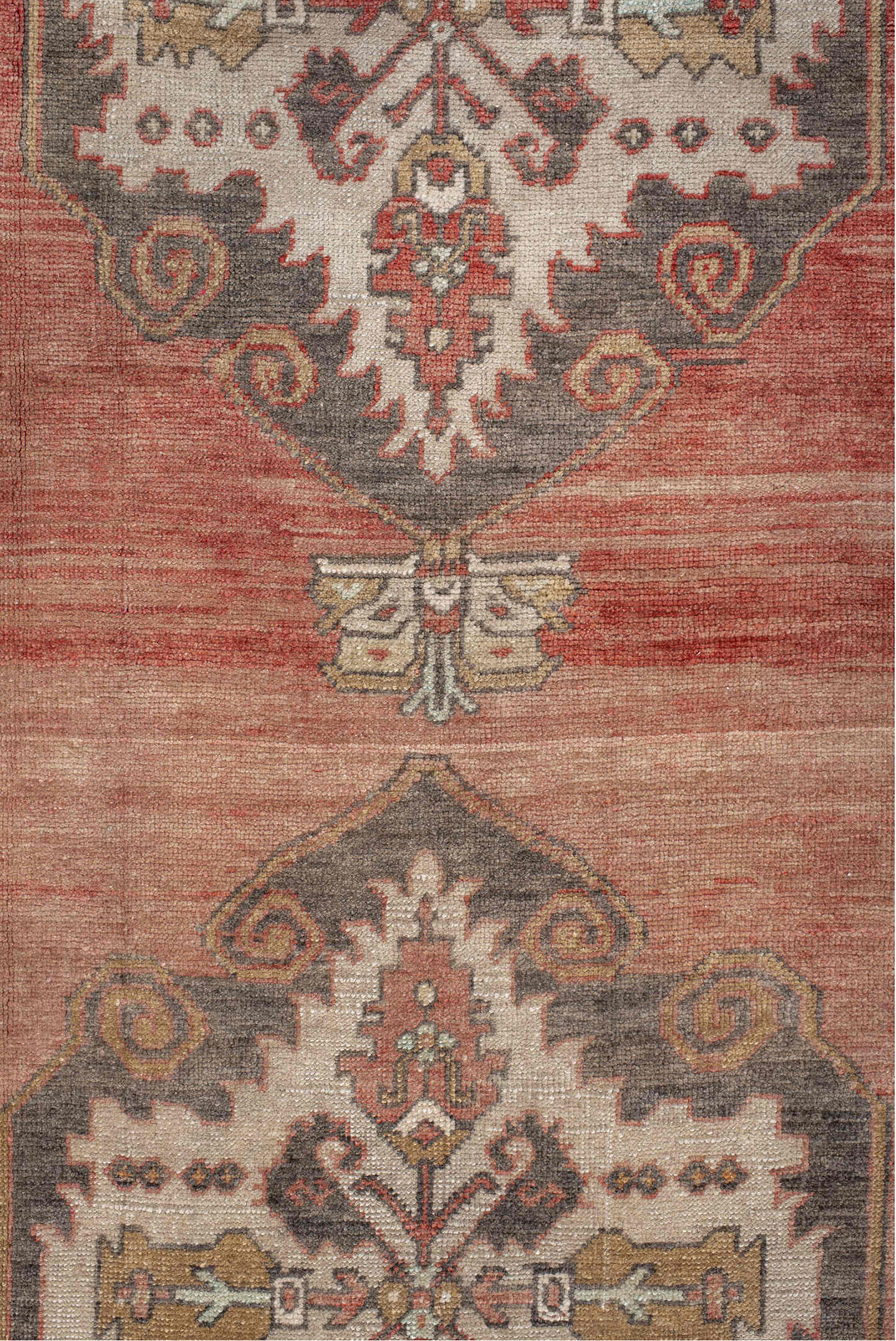 2' x 13' one-of-a-kind handmade vintage Anatolian runner rug. Color palette: brown, gray, orange, pink, red, sienna