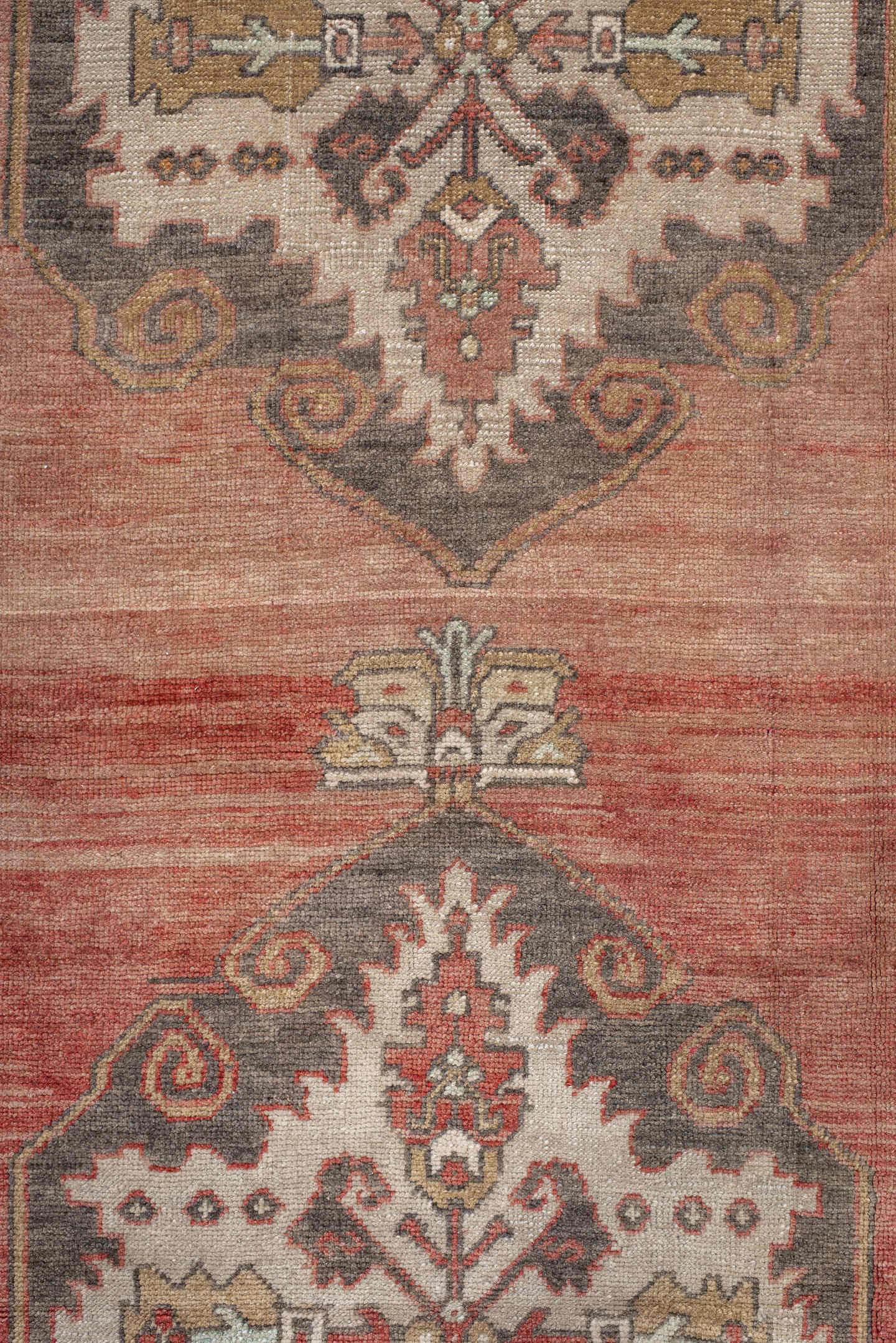2' x 13' one-of-a-kind handmade antique Anatolian runner rug. Color palette: terra cotta, ivory, charcoal, taupe, rust, sage