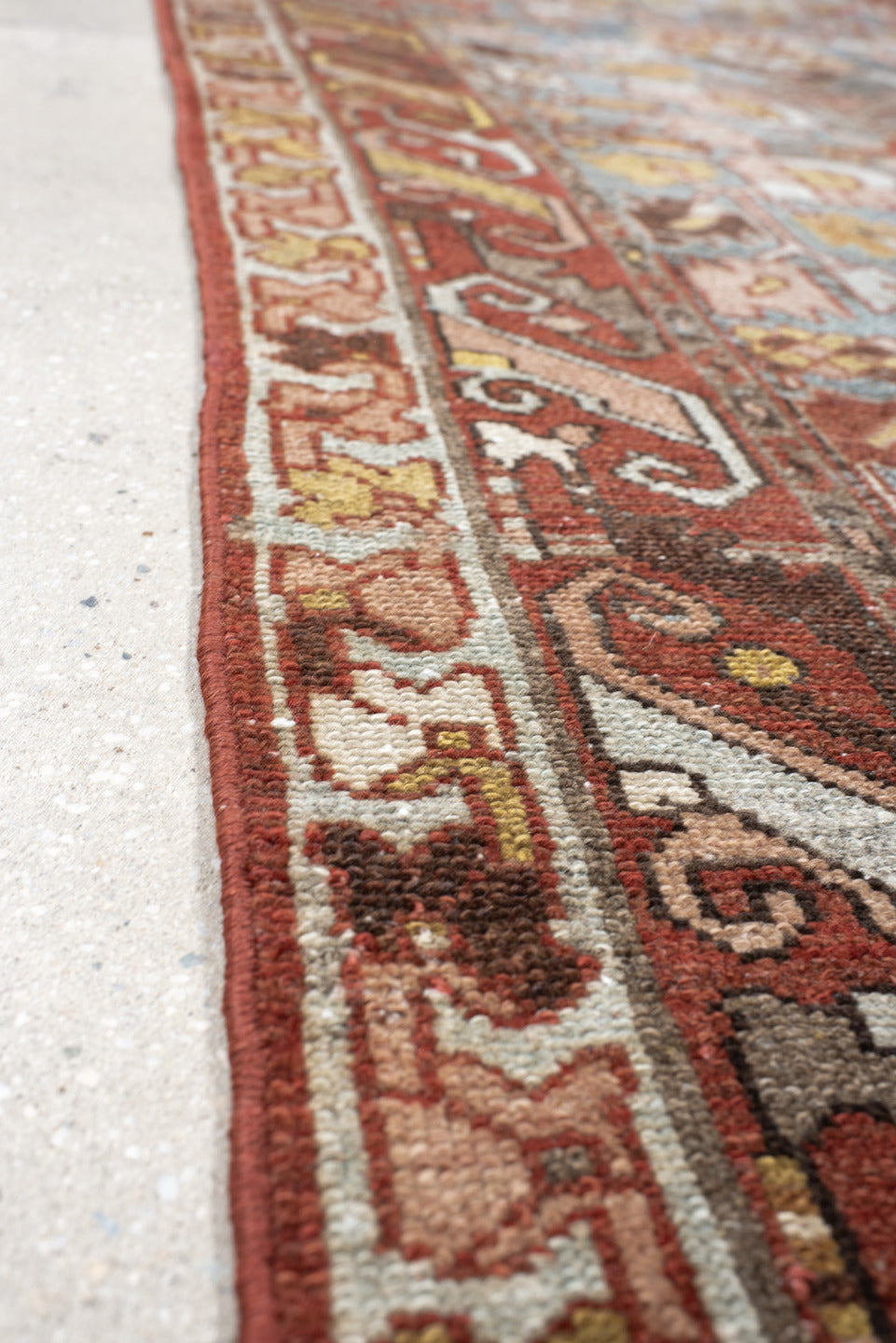 3' x 16' one-of-a-kind handmade vintage Baktiary runner rug. Color palette: sky blue, rust, ivory, taupe, camel, sage, brown