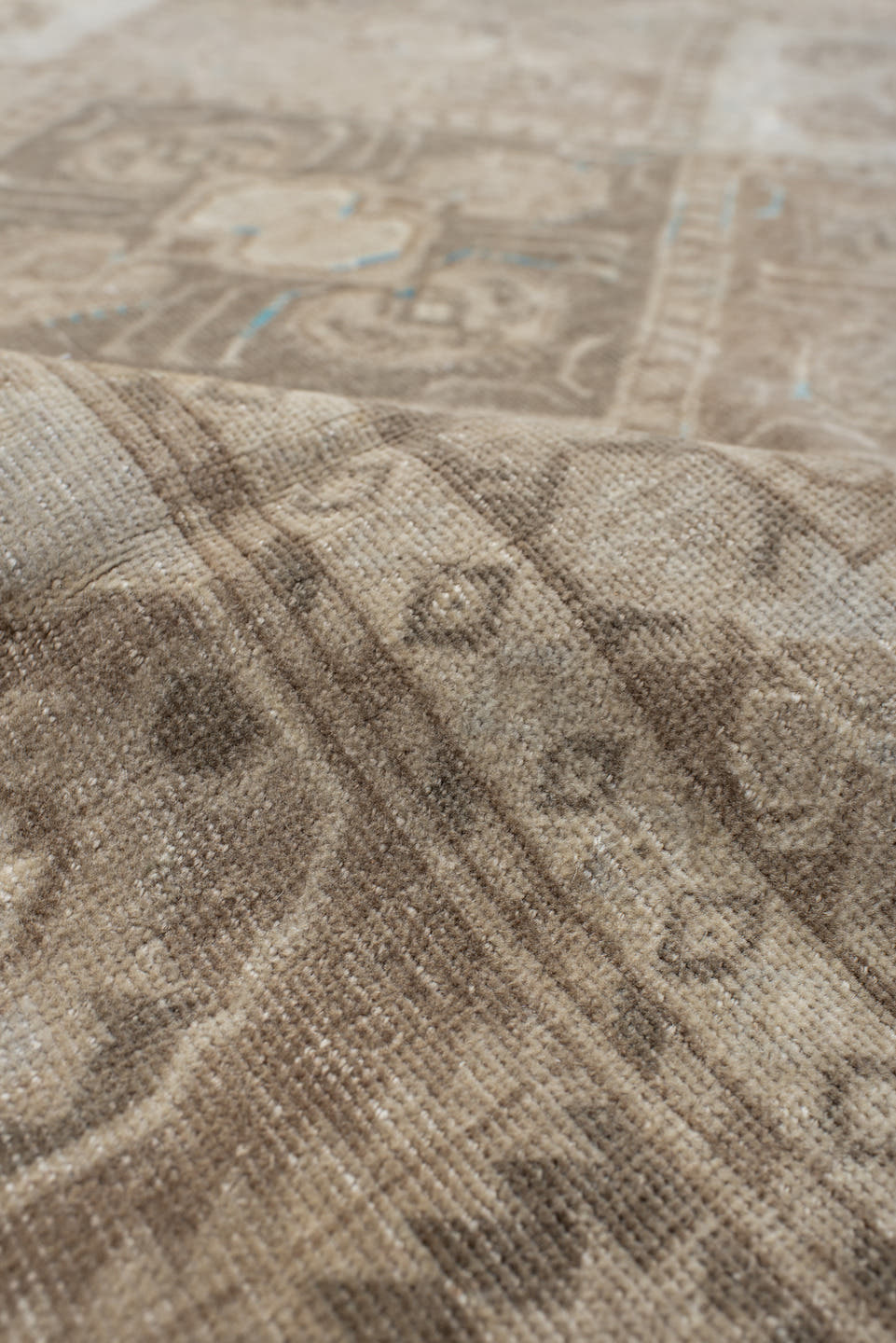 6' x 9' one-of-a-kind handmade antique Afghan medium size rug. Color palette: ivory, taupe, camel, beige, brown, sand
