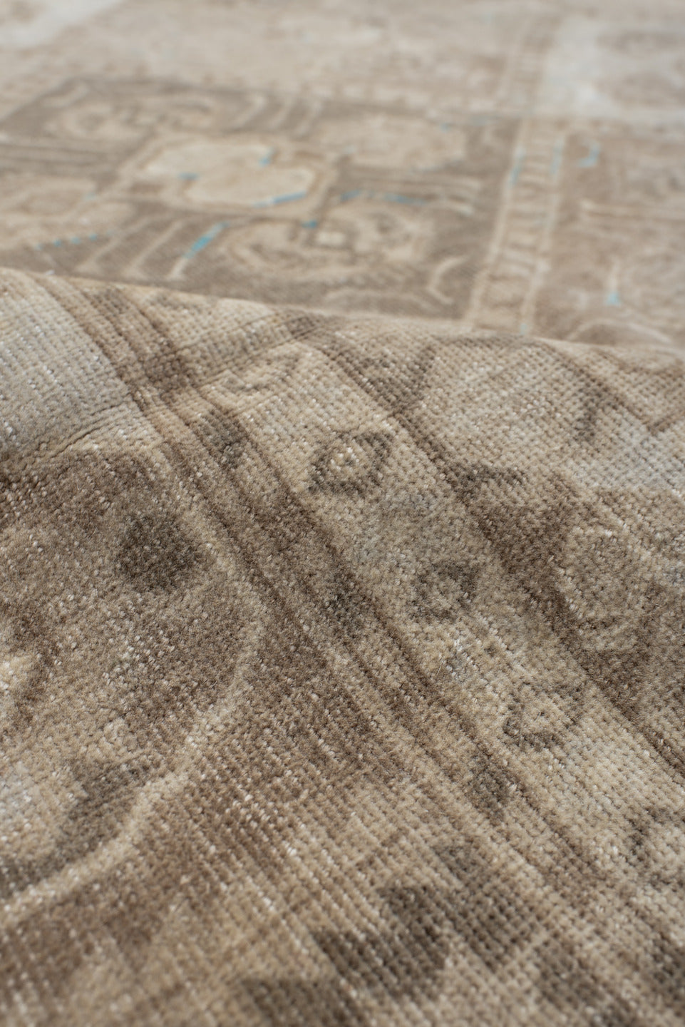 6' x 9' one-of-a-kind handmade antique Afghan medium size rug. Color palette: ivory, taupe, camel, beige, brown, sand