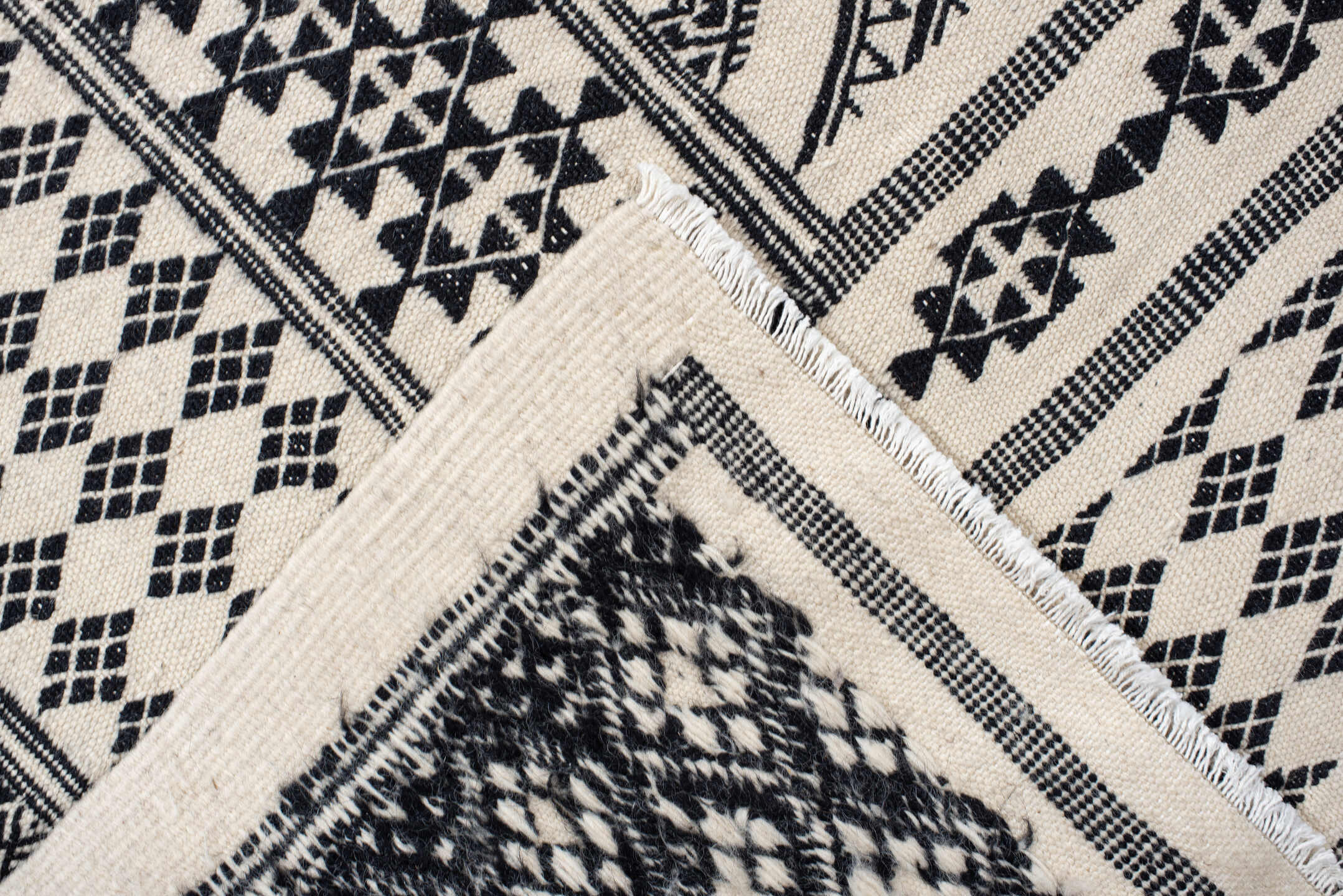 7' x 10' one-of-a-kind handmade vintage Kilim large size rug. Color palette: ivory, charcoal, black, gray