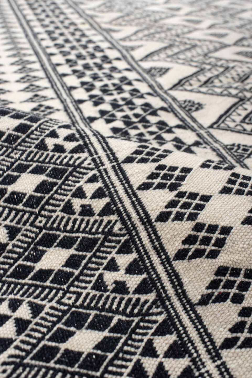 7' x 10' one-of-a-kind handmade vintage Kilim large size rug. Color palette: ivory, charcoal, black, gray