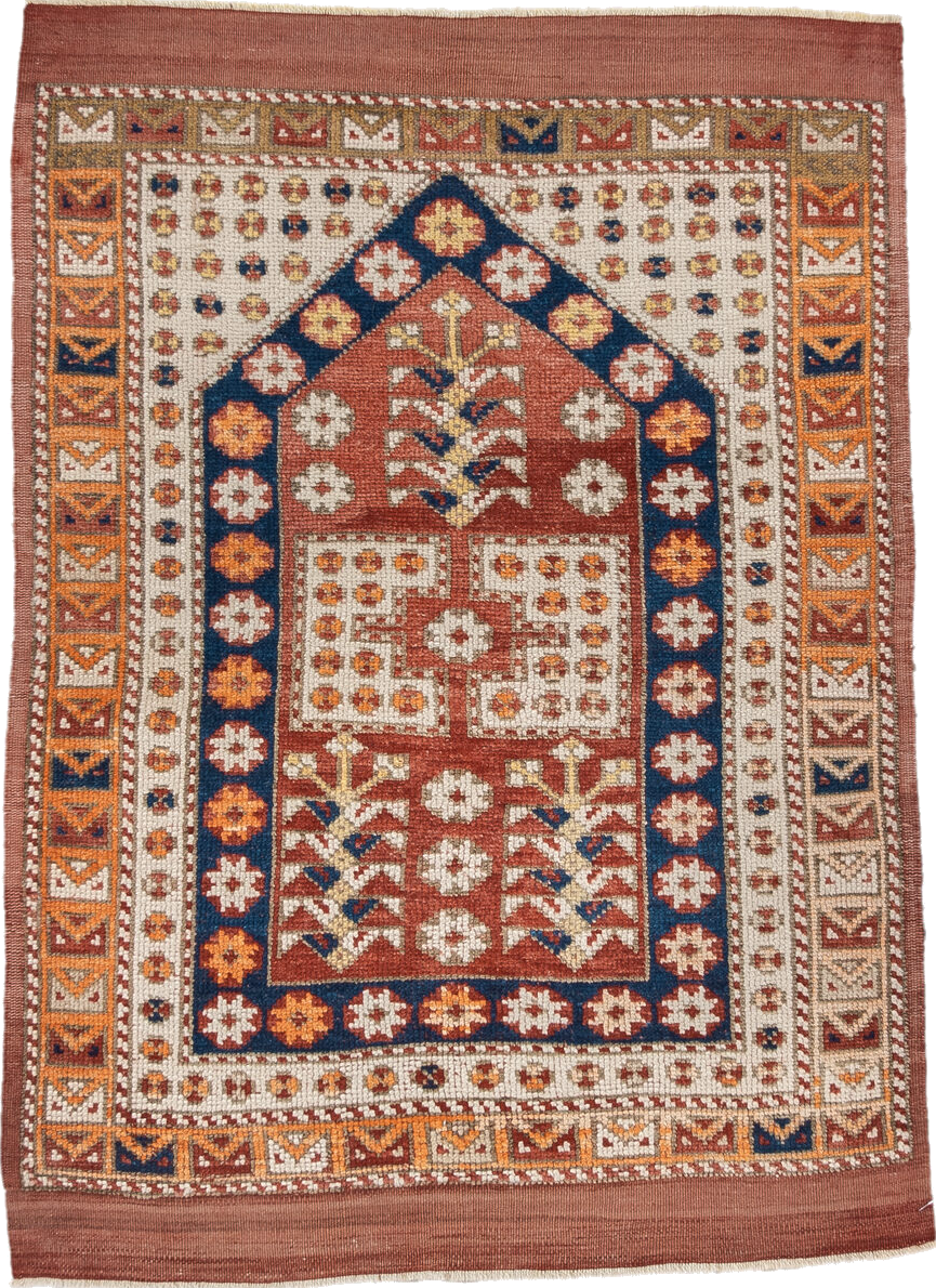 3' x 4' one-of-a-kind handmade vintage Anatolian small size rug. Color palette: antiquewhite, blue, brown, gray, light gray