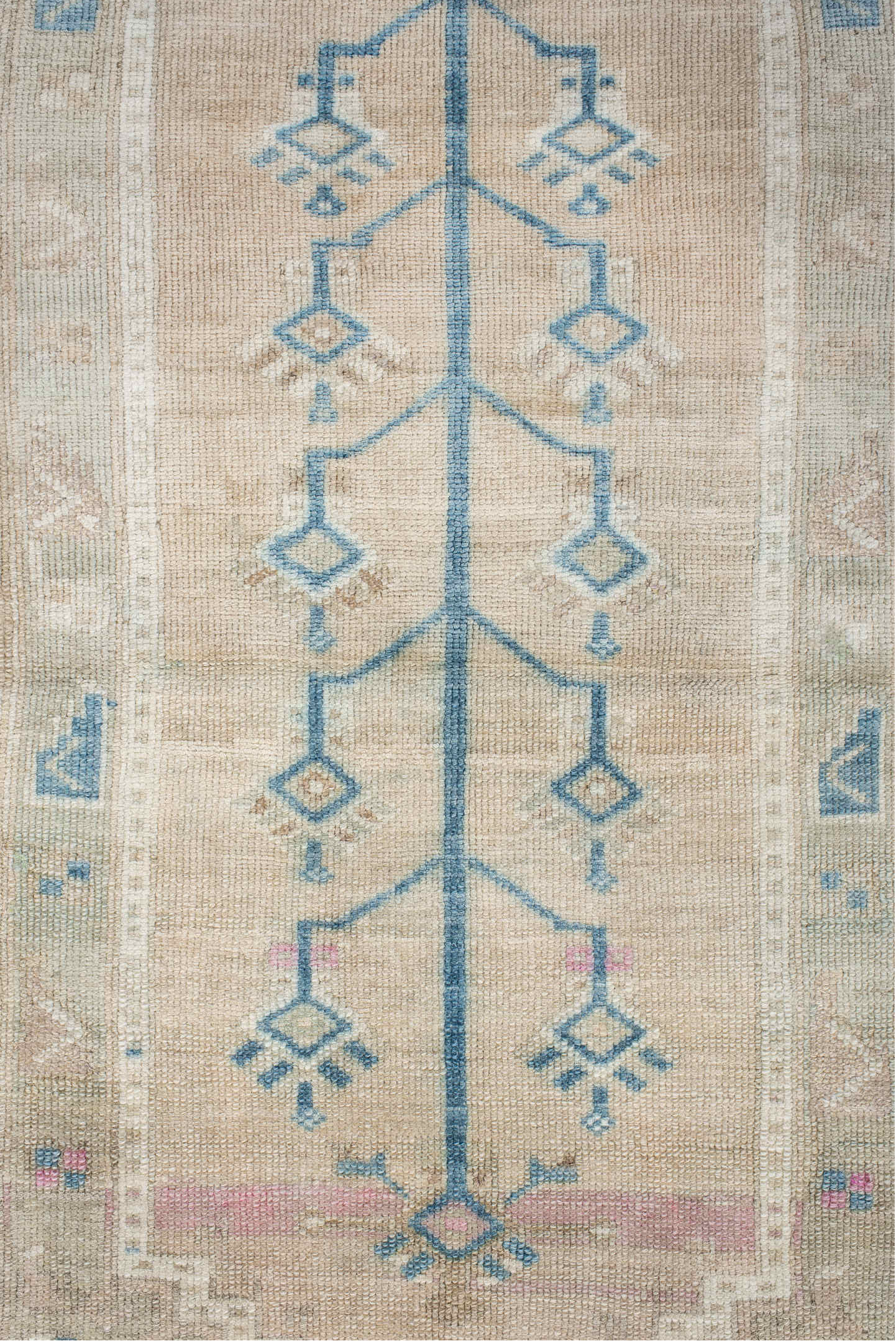 4' x 5' one-of-a-kind handmade vintage Anatolian small size rug. Color palette: ivory, sky_blue, beige, blush, taupe