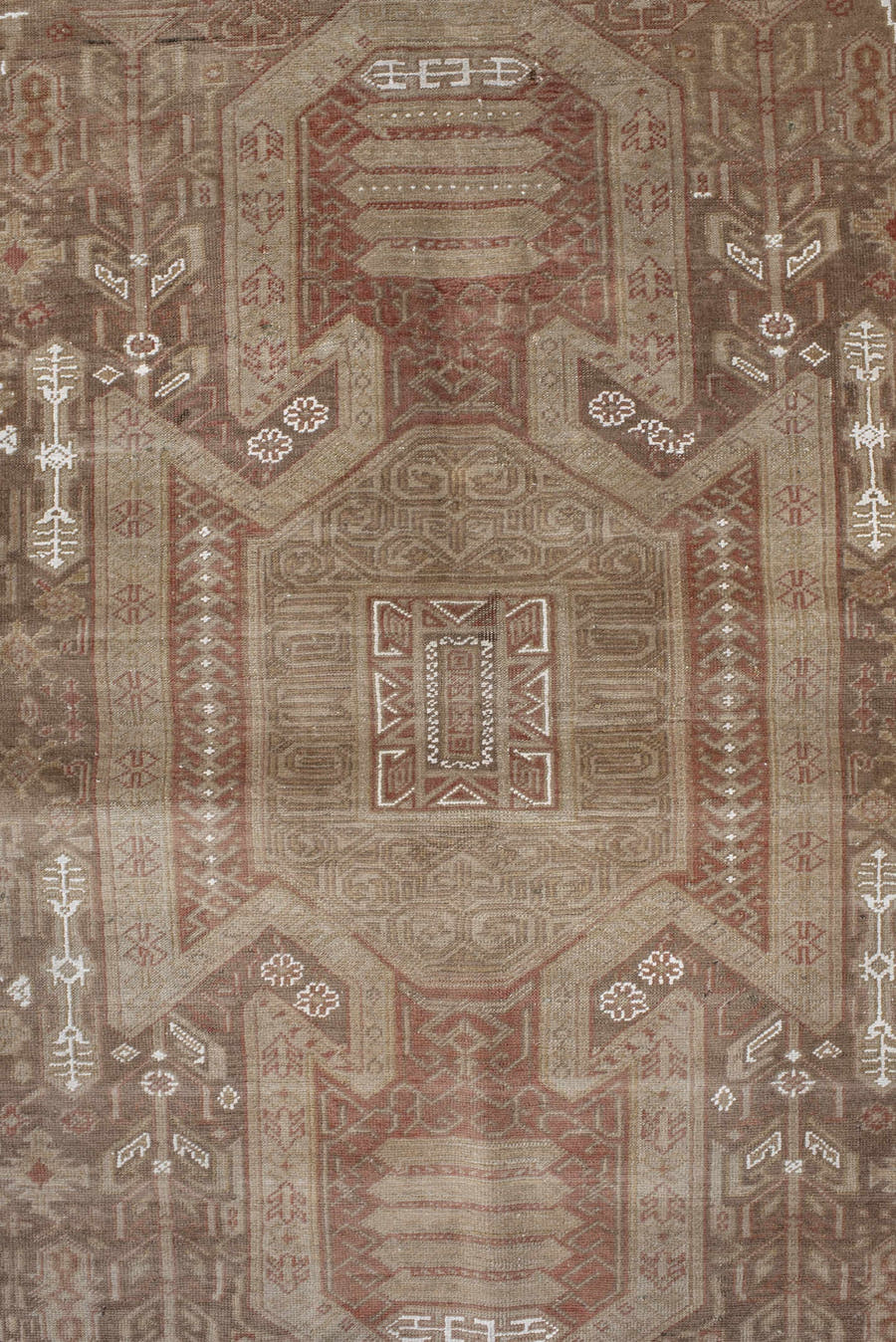 4' x 5' one-of-a-kind handmade antique Kaisary small size rug. Color palette: camel, rust, taupe, ivory, sand, terracotta