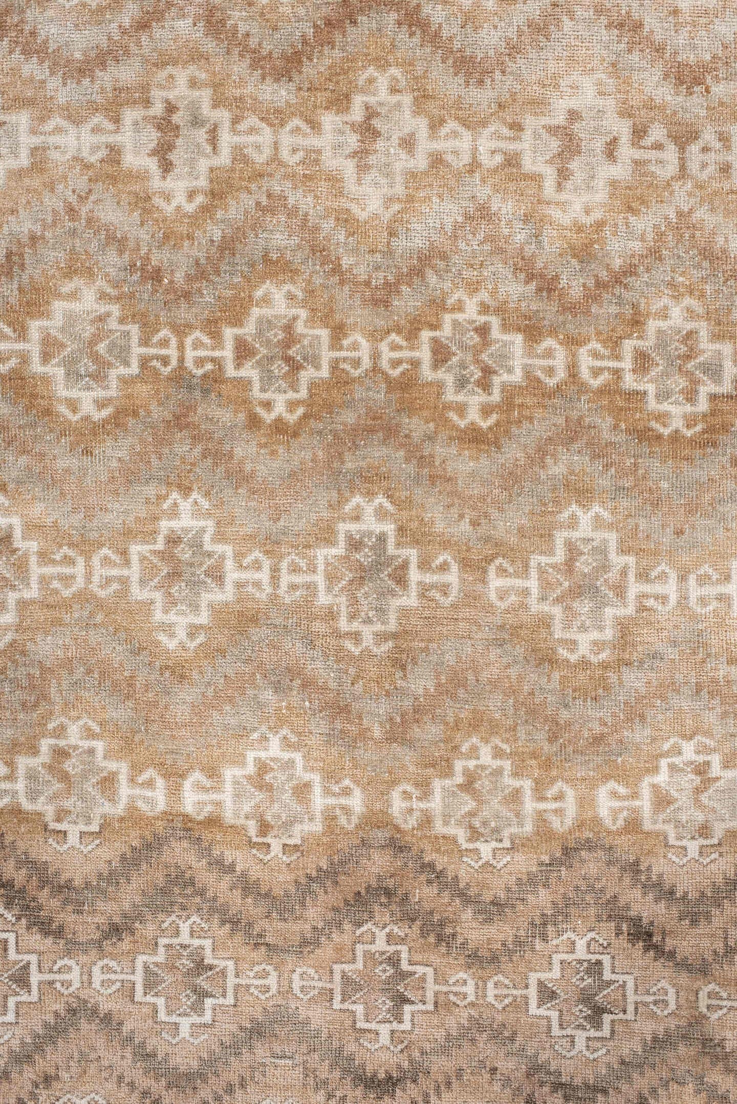 3' x 6' one-of-a-kind handmade antique Belouch small size rug. Color palette: camel, ivory, taupe, brown, sand, beige, gray