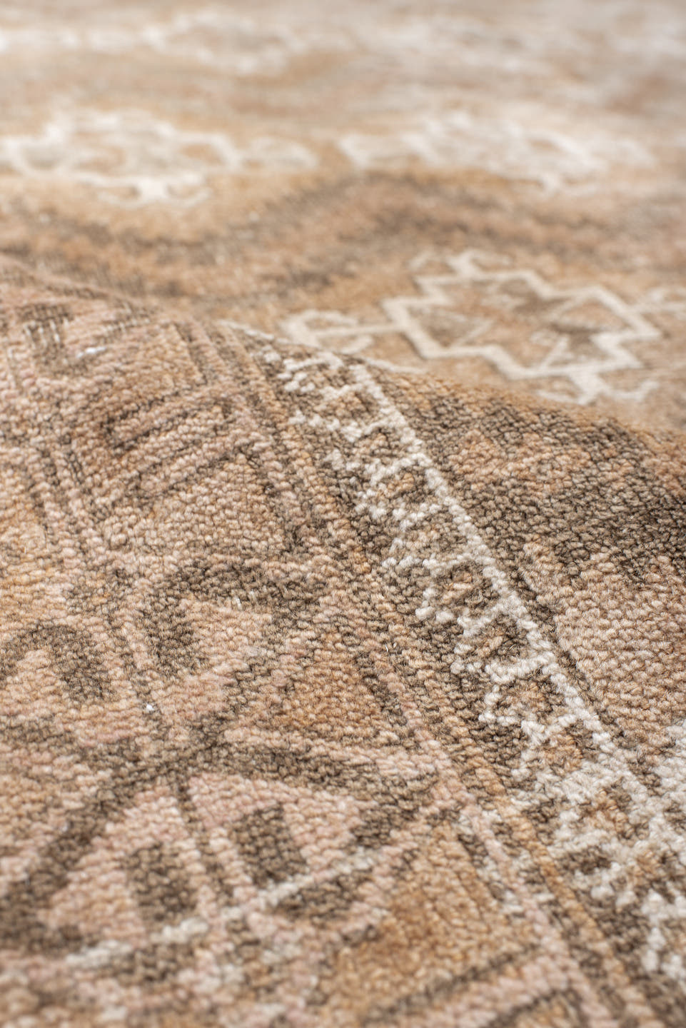 3' x 6' one-of-a-kind handmade antique Belouch small size rug. Color palette: camel, ivory, taupe, brown, sand, beige, gray