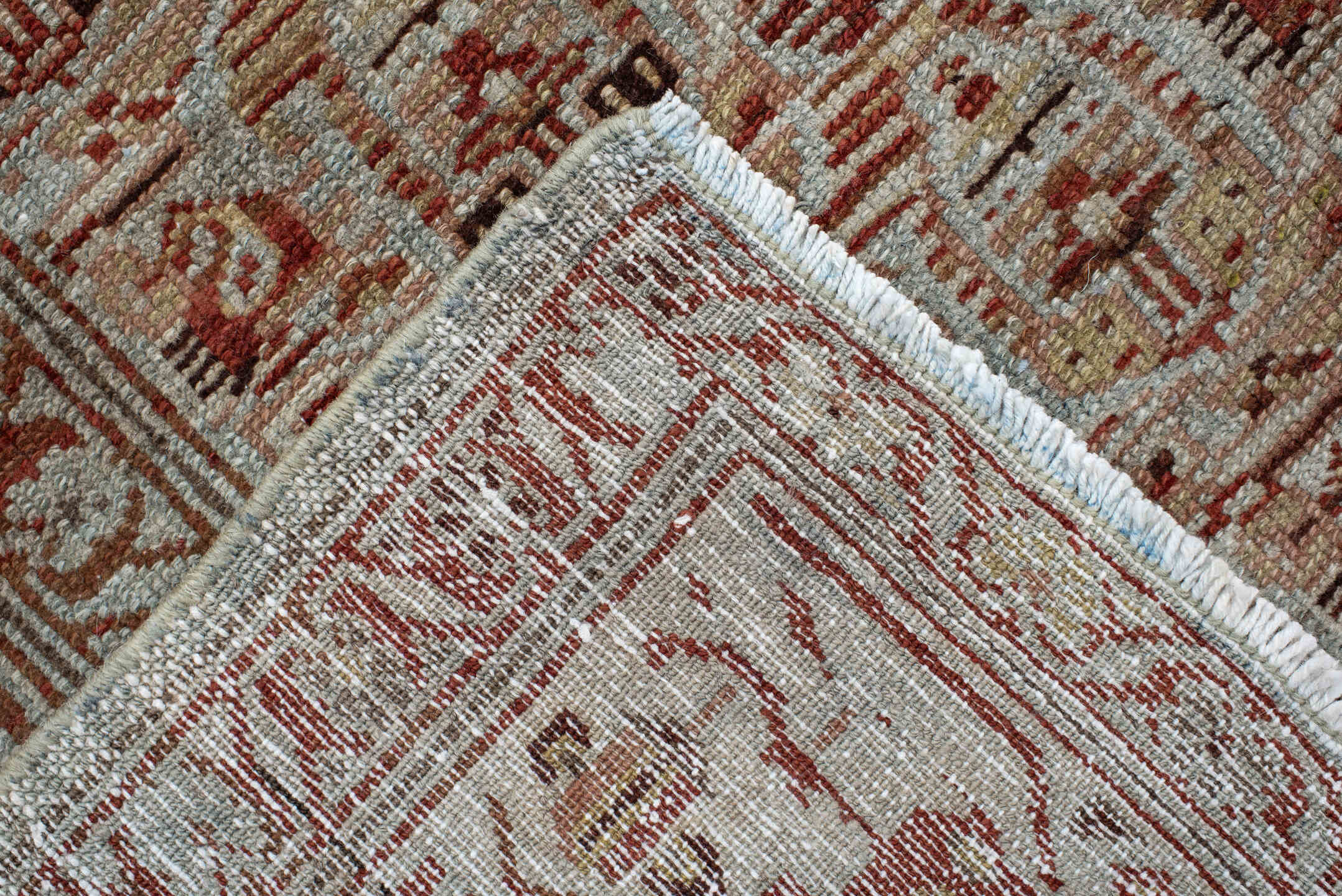 4' x 6' one-of-a-kind handmade vintage Malayer rug. Color palette: ivory, rust, taupe, rose, camel, brown, terracotta, beige