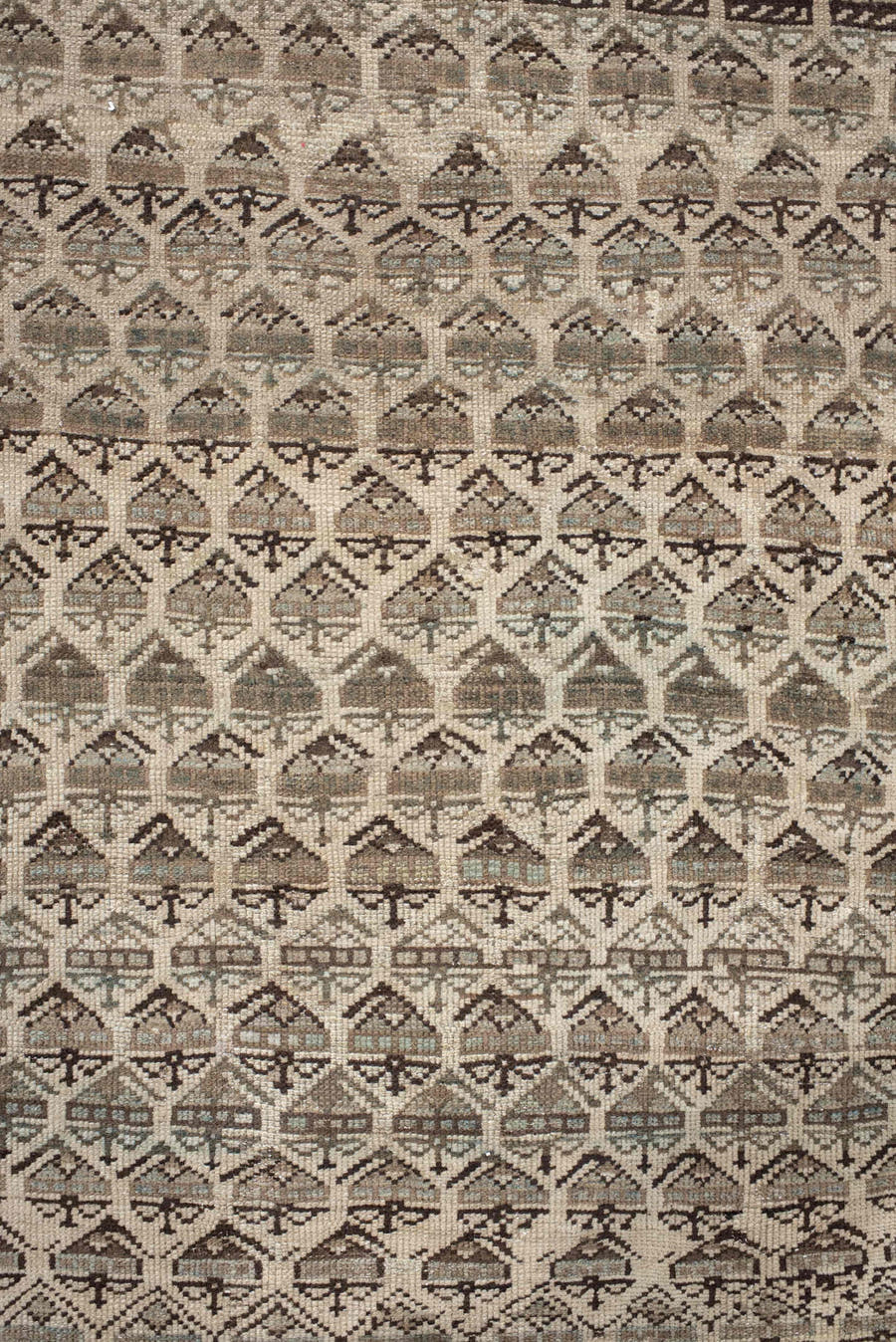 3' x 8' one-of-a-kind handmade antique NW Persian runner rug. Color palette: ivory, brown, taupe, camel, sage, charcoal