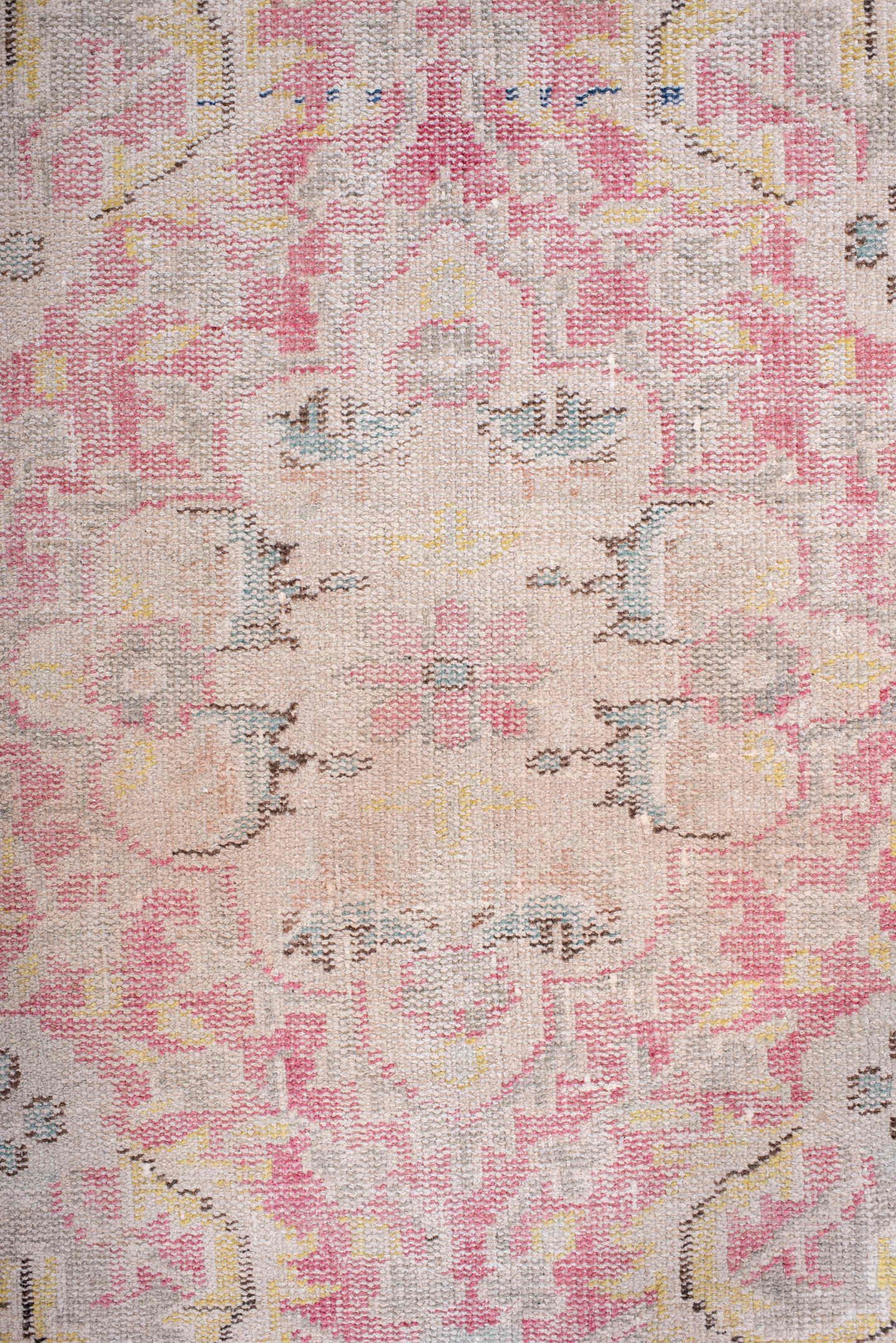 8' x 11' one-of-a-kind handmade vintage Sparta large size rug. Color palette: blush, light gray, ivory, pale pink