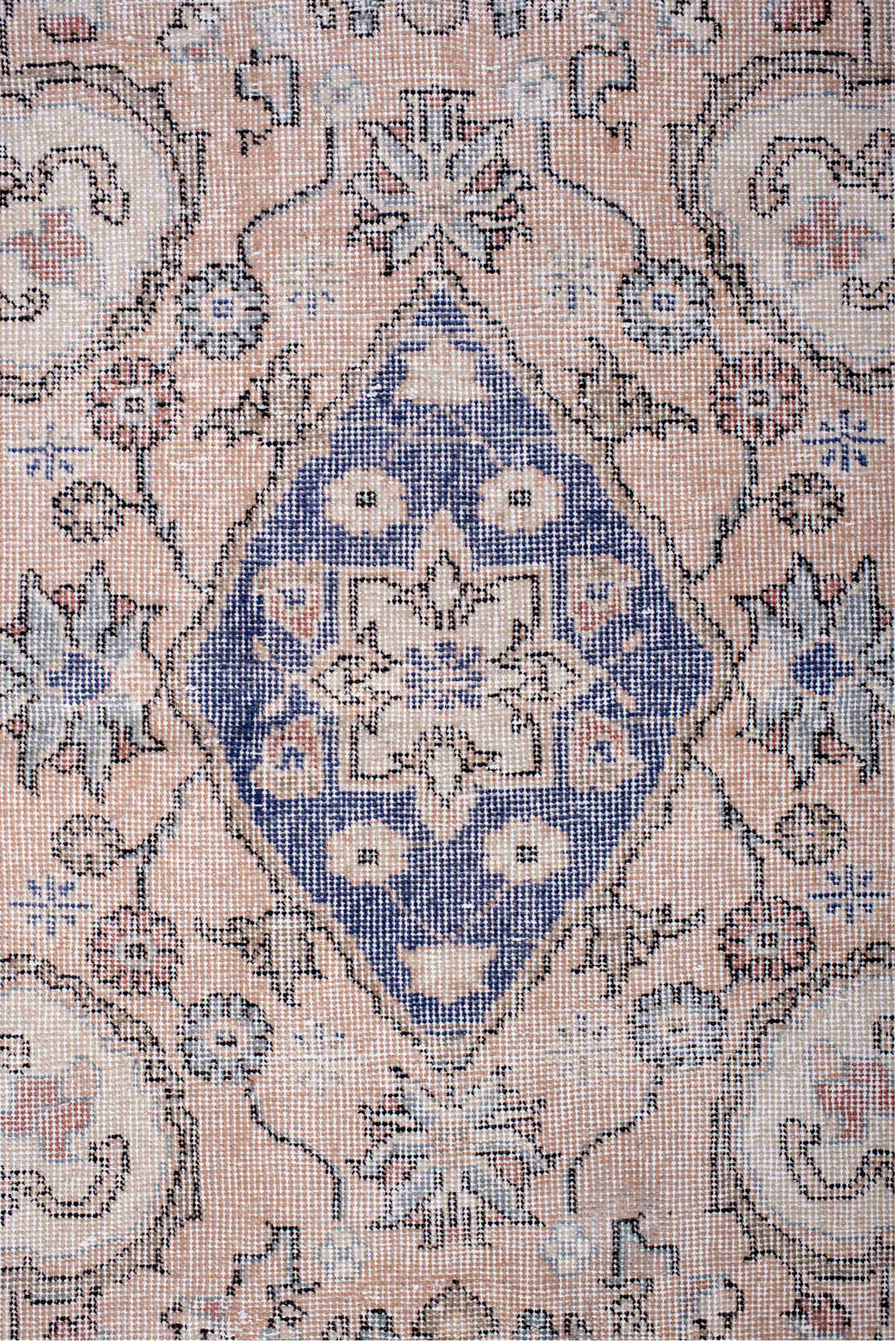 8' x 11' one-of-a-kind handmade vintage Sparta large size rug. Color palette: taupe, ivory, pale blue, blush, sage