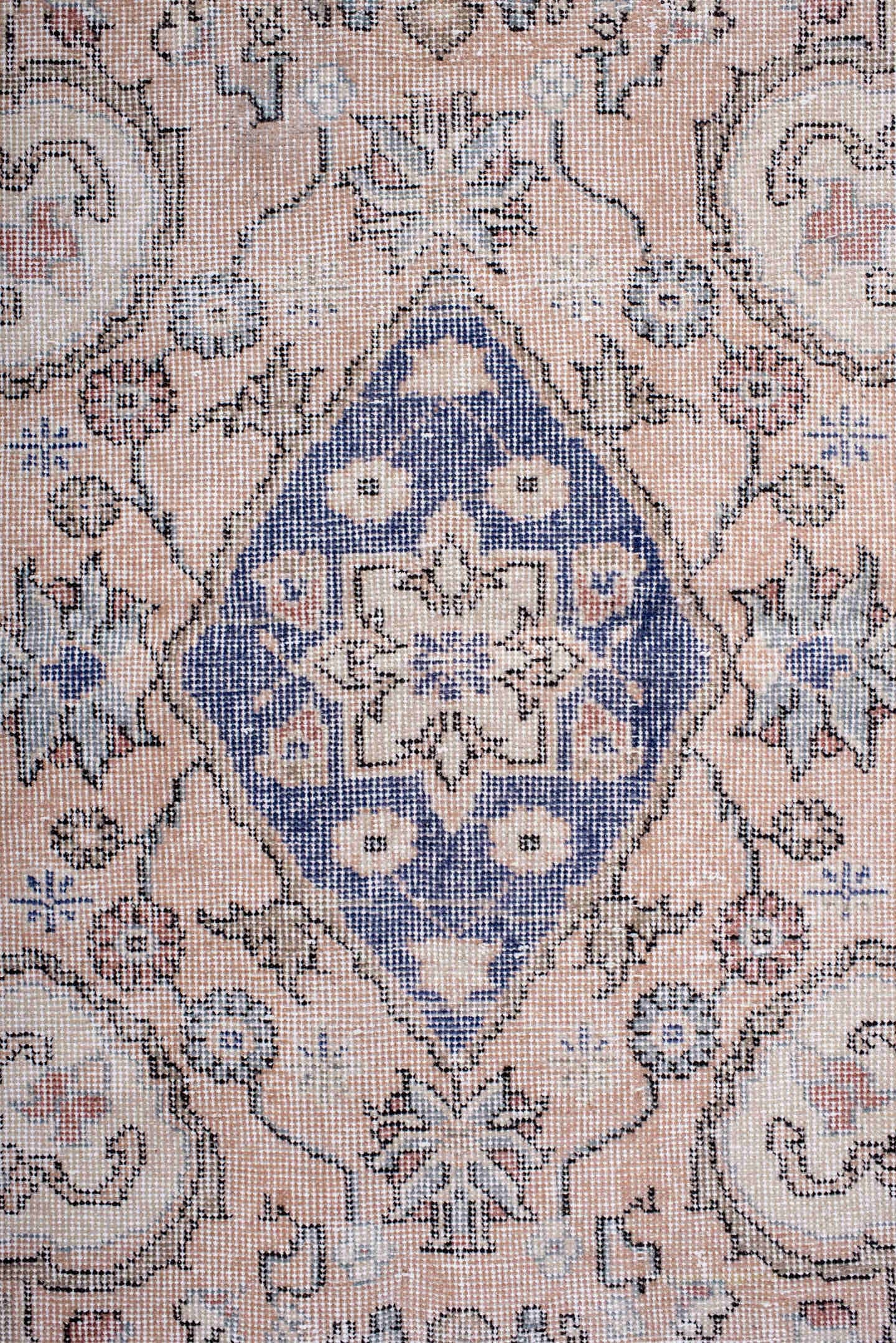 8' x 11' one-of-a-kind handmade vintage Sparta large size rug. Color palette: taupe, ivory, pale blue, blush, sage