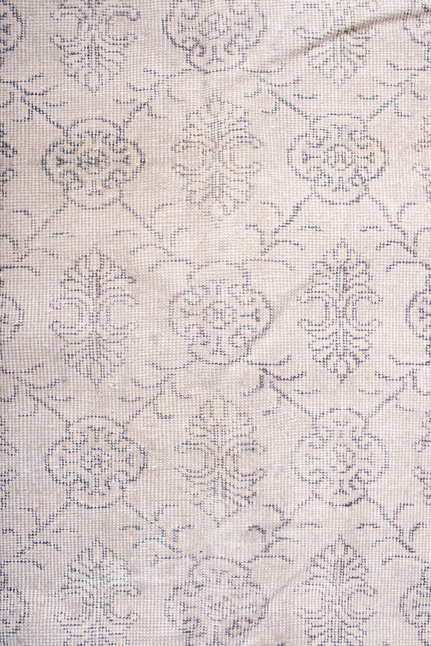 7' x 8' one-of-a-kind handmade vintage Sparta rug. Color palette: ivory, pale blue, light gray, cream, taupe, light blue