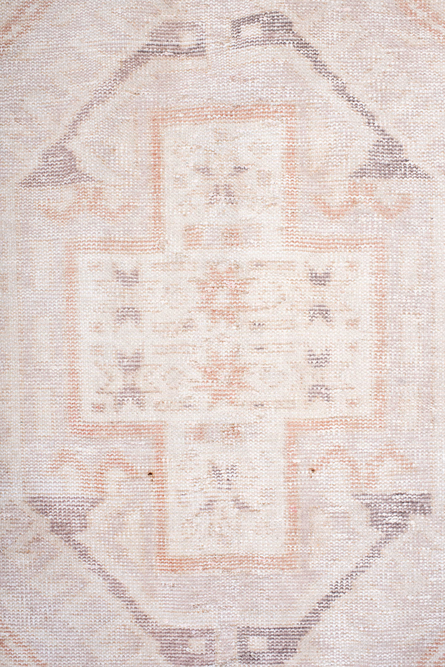 6' x 10' one-of-a-kind handmade vintage Sparta large size rug. Color palette: ivory, blush, peach, taupe, pale gray, pink