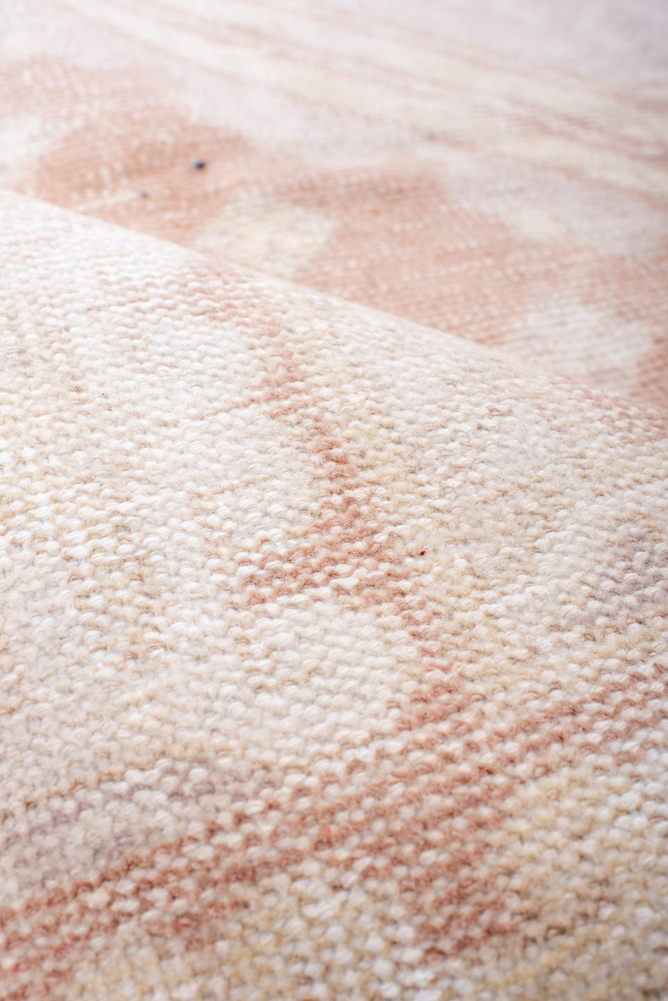 6' x 10' one-of-a-kind handmade vintage Sparta large size rug. Color palette: ivory, blush, peach, taupe, pale gray, pink