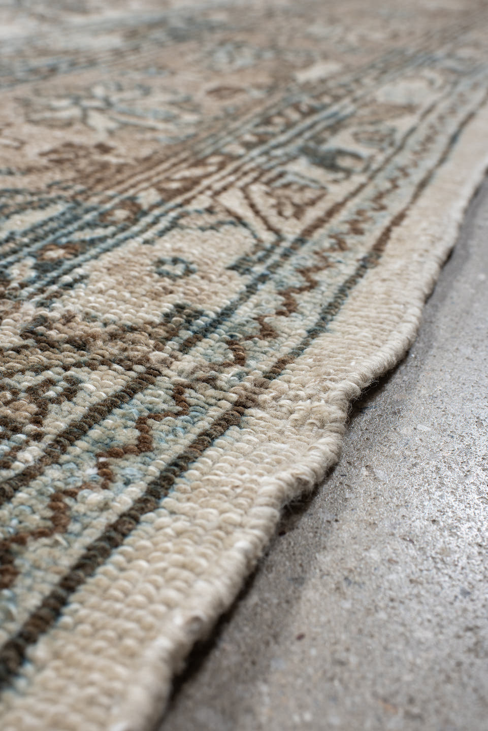 8' x 11' one-of-a-kind handmade vintage Bibikabad large size rug. Color palette: ivory, taupe, brown, soft blue, beige