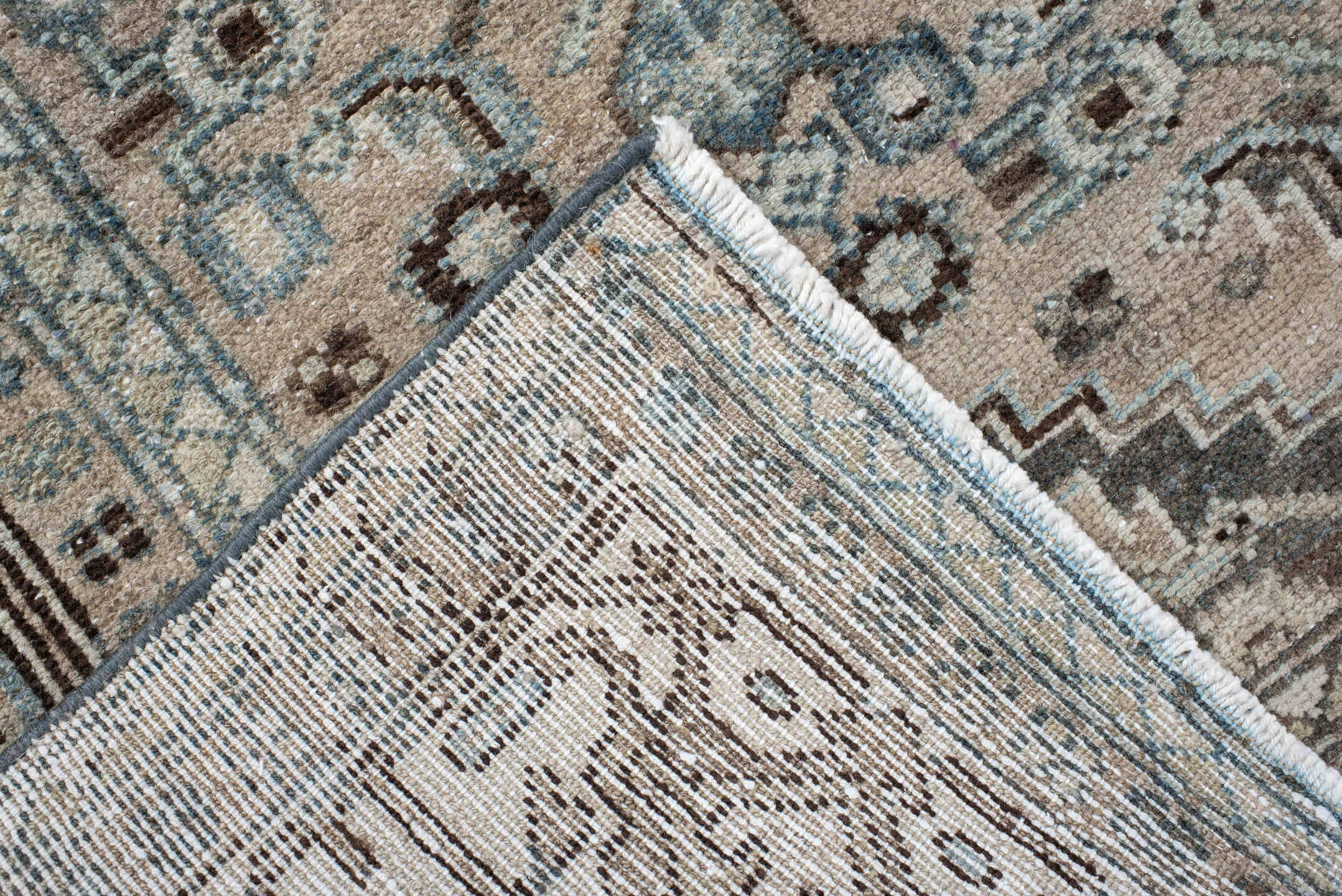 4' x 6' one-of-a-kind handmade antique Malayer small size rug. Color palette: ivory, taupe, pale_blue, brown, slate, camel