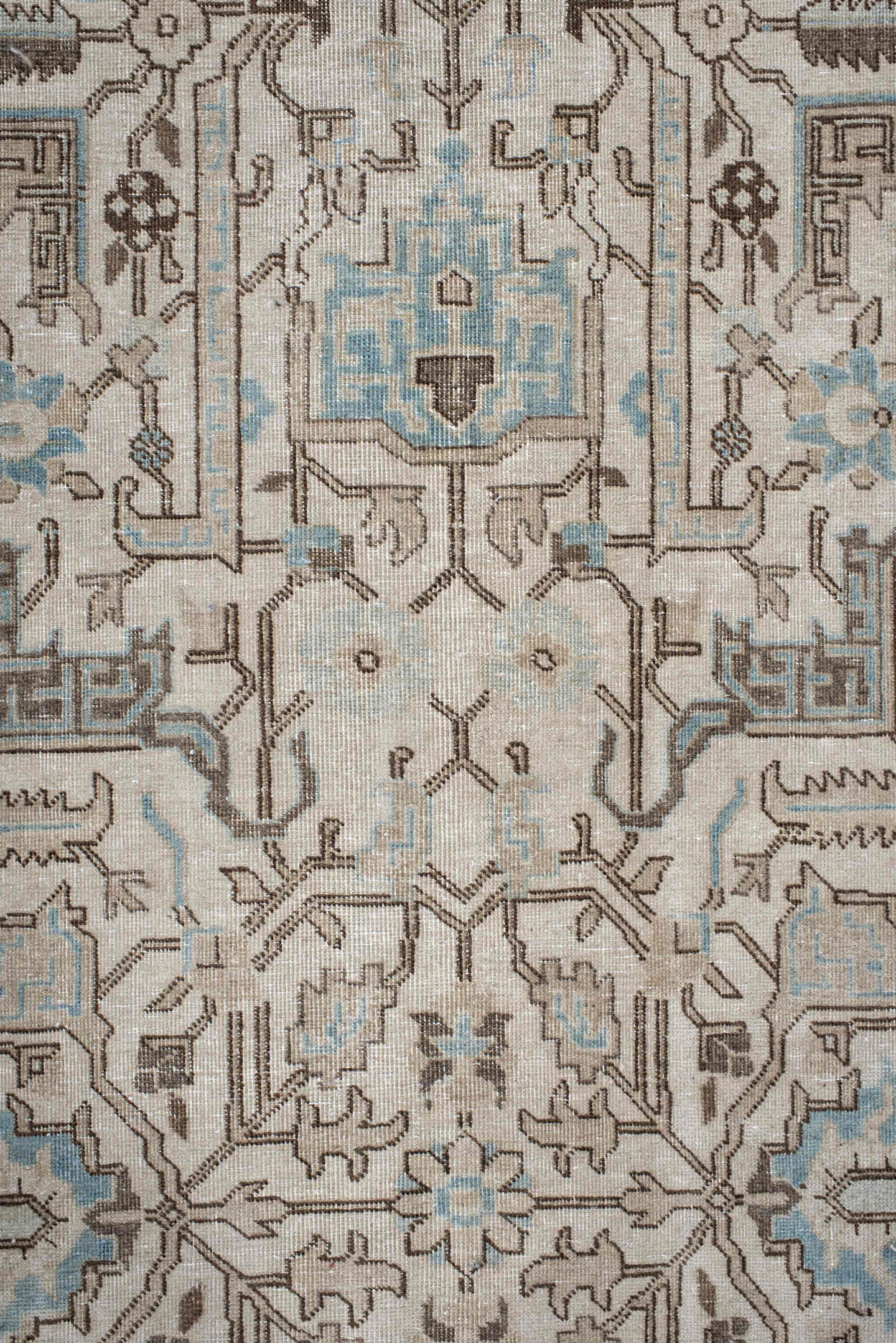 7' x 12' one-of-a-kind handmade vintage Tabriz large size rug. Color palette: ivory, taupe, sky_blue, brown, beige, gray