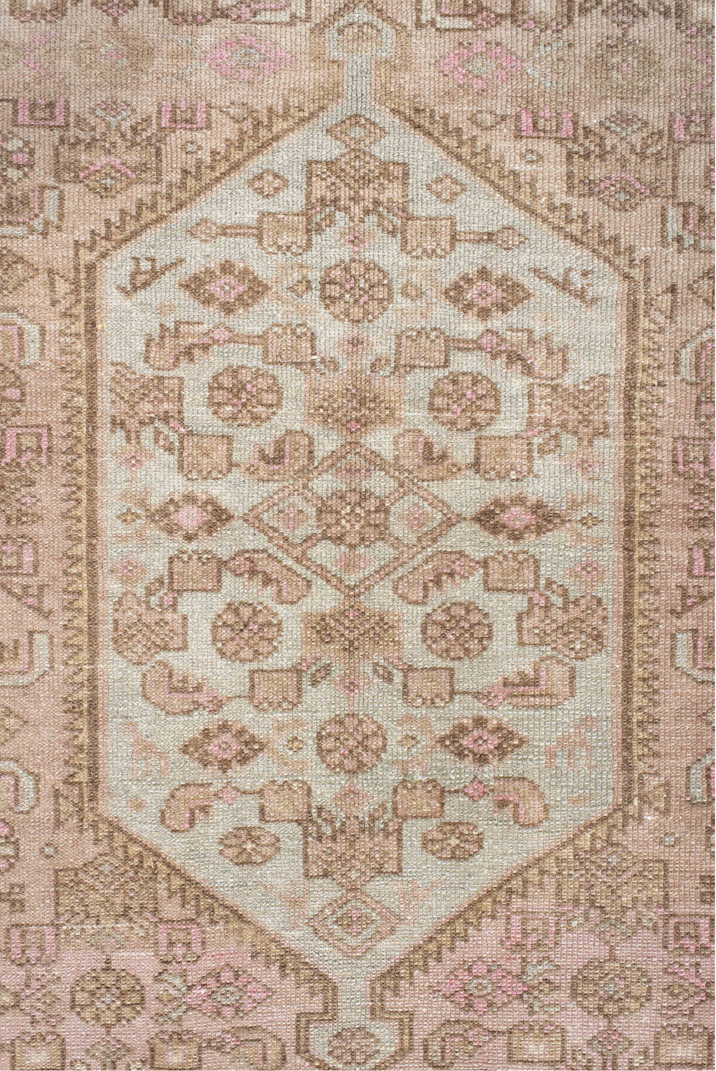 4' x 6' one-of-a-kind handmade antique Hamadan small size rug. Color palette: ivory, taupe, blush, sage, camel, brown, beige