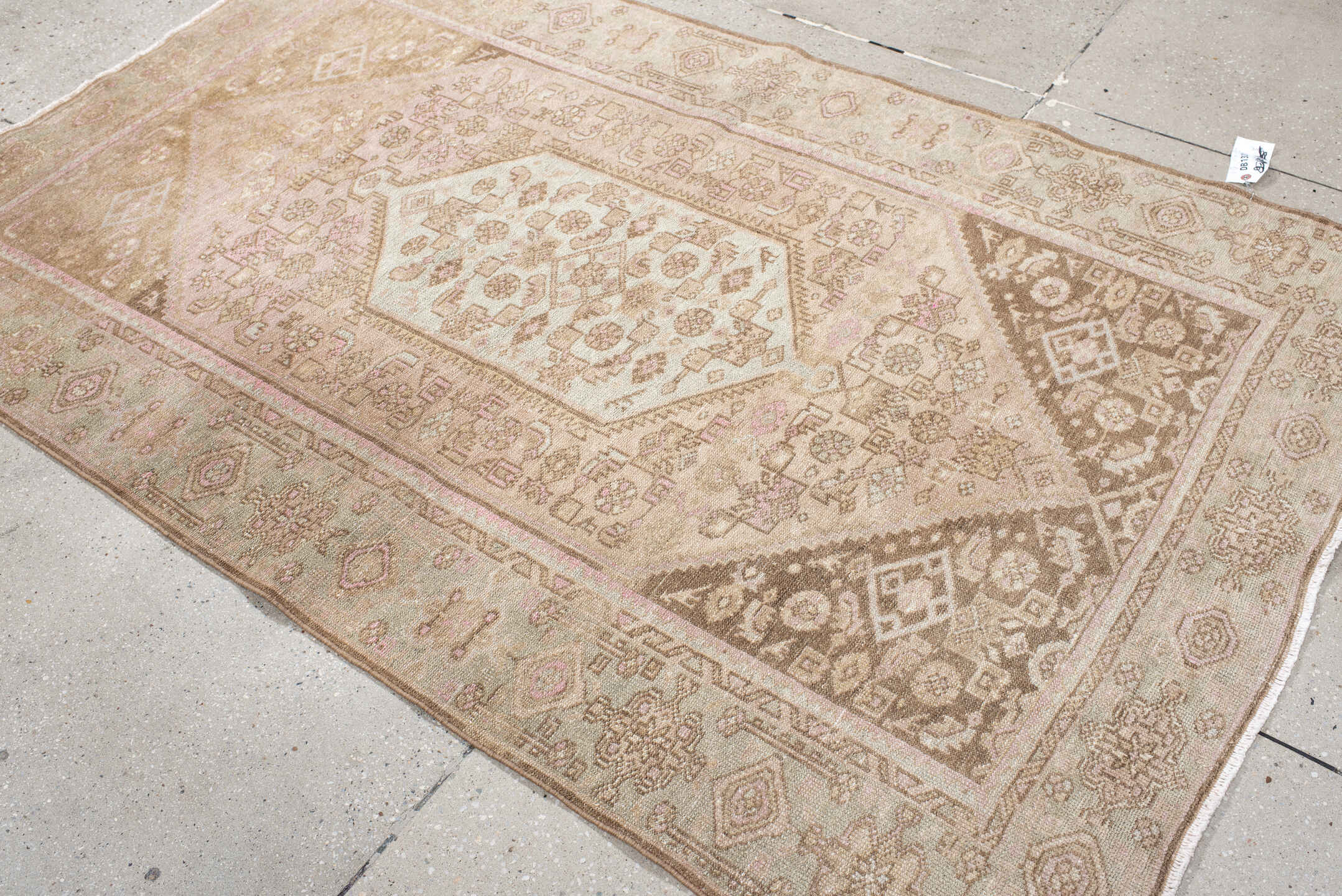 4' x 6' one-of-a-kind handmade antique Hamadan small size rug. Color palette: ivory, taupe, blush, sage, camel, brown, beige
