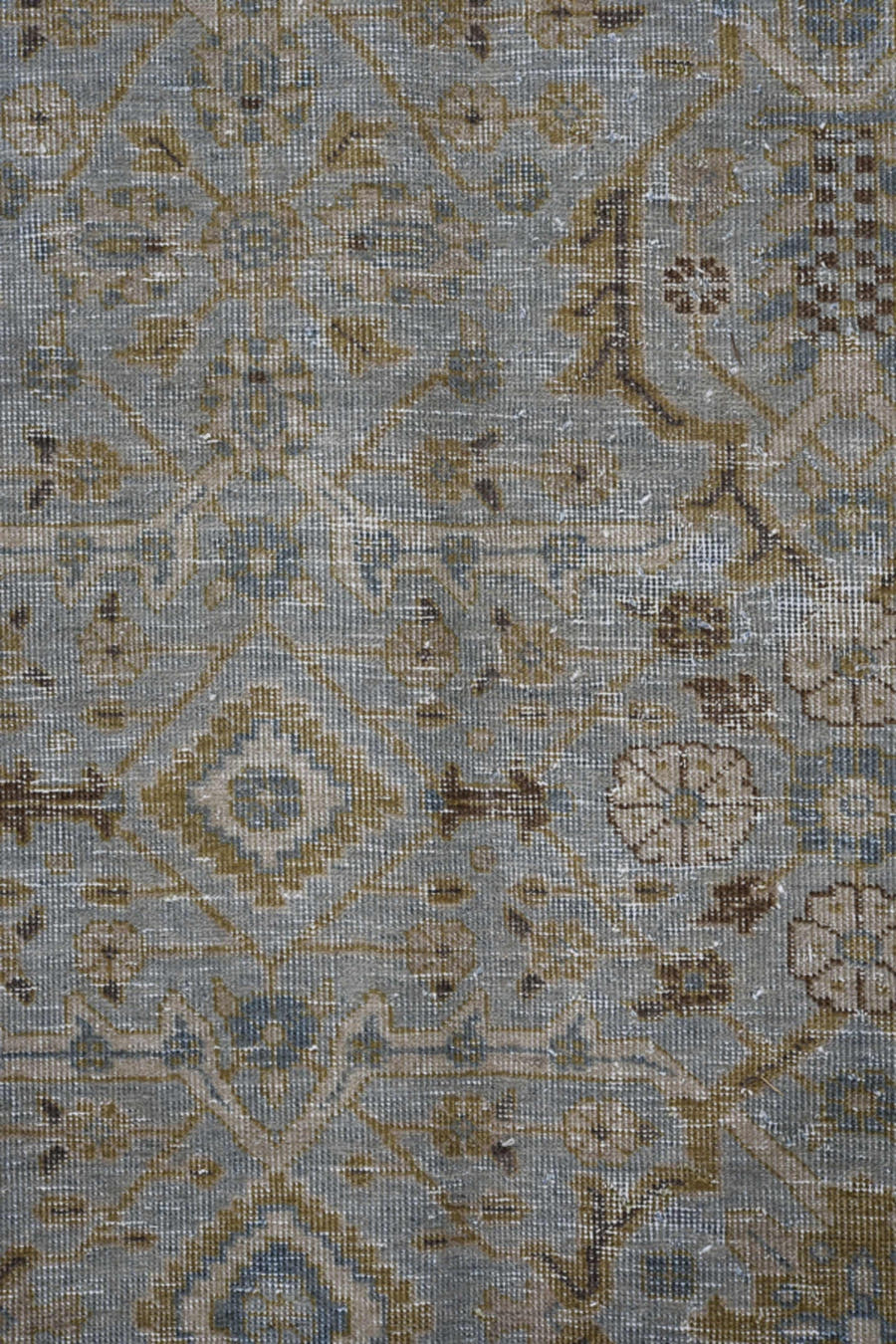6' x 9' one-of-a-kind handmade vintage Tabriz medium size rug. Color palette: pale blue, taupe, ivory, brown, slate, camel