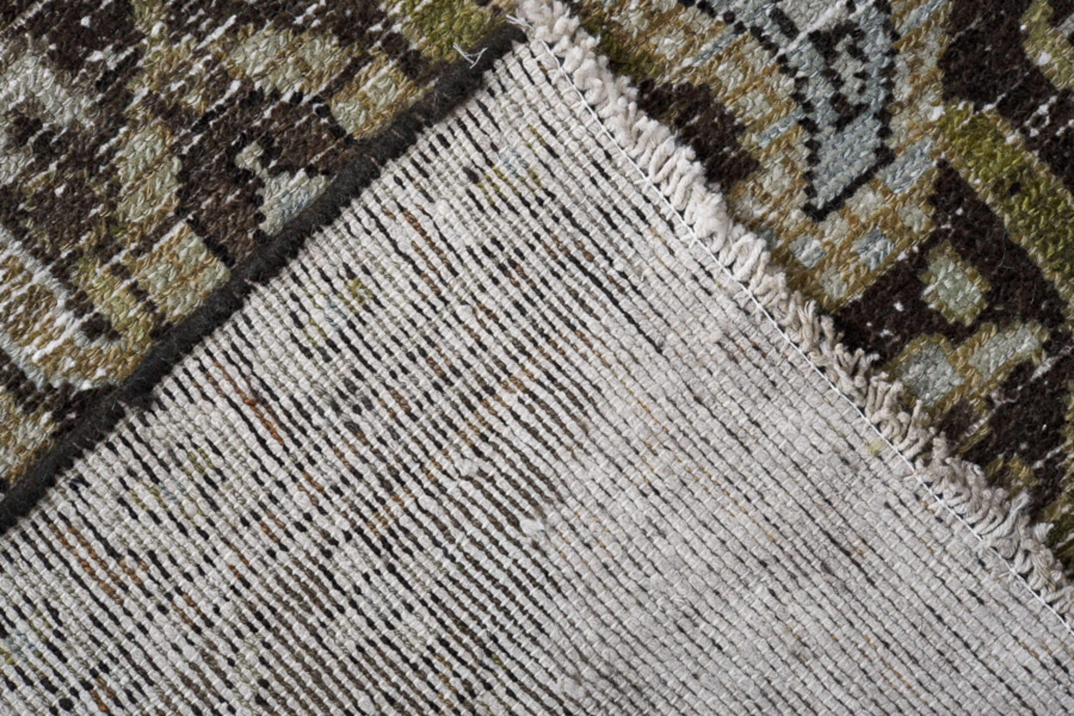 3' x 15' one-of-a-kind handmade vintage Malayer runner rug. Color palette: brown, taupe, ivory, blue_gray, charcoal, olive