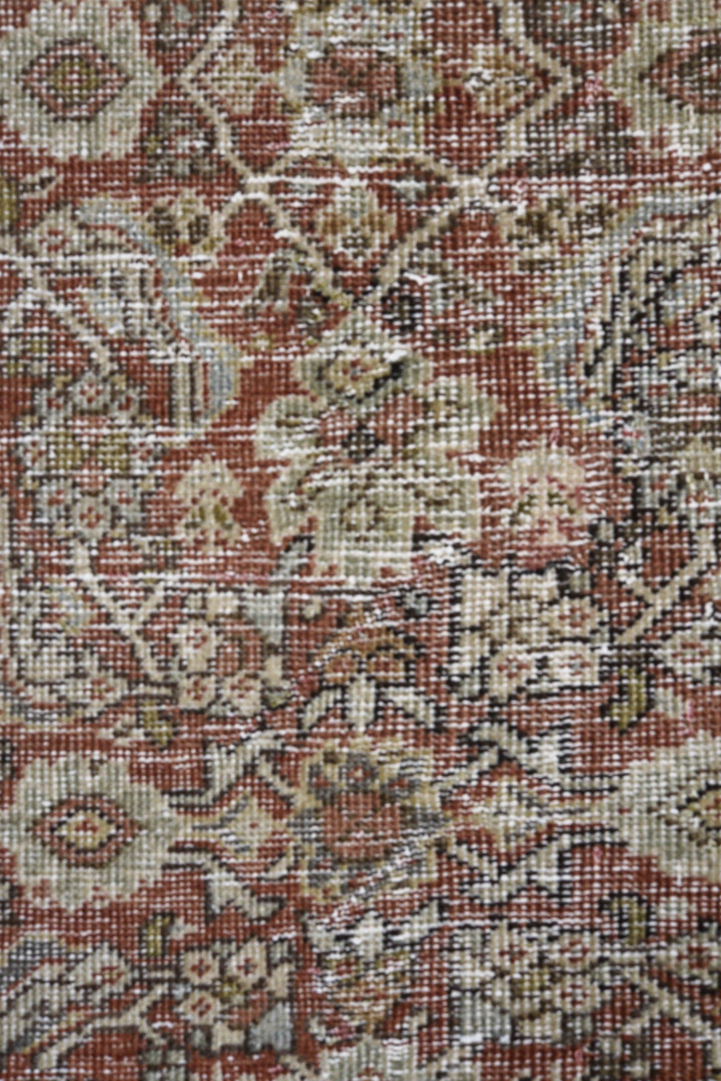 4' x 10' one-of-a-kind handmade vintage Mahal runner rug. Color palette: rust, ivory, taupe, sage, brown, charcoal