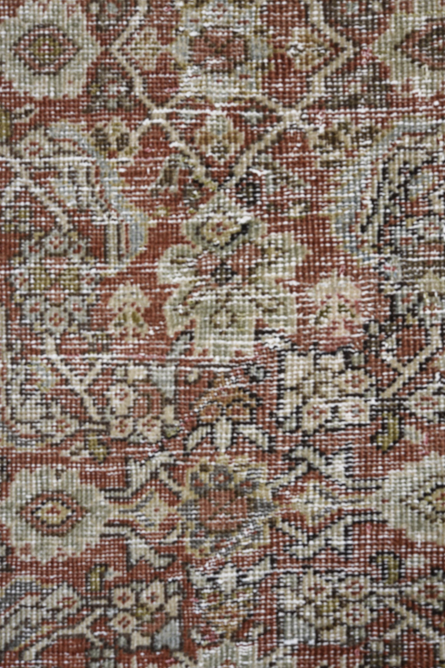 4' x 10' one-of-a-kind handmade vintage Mahal runner rug. Color palette: rust, ivory, taupe, sage, brown, charcoal