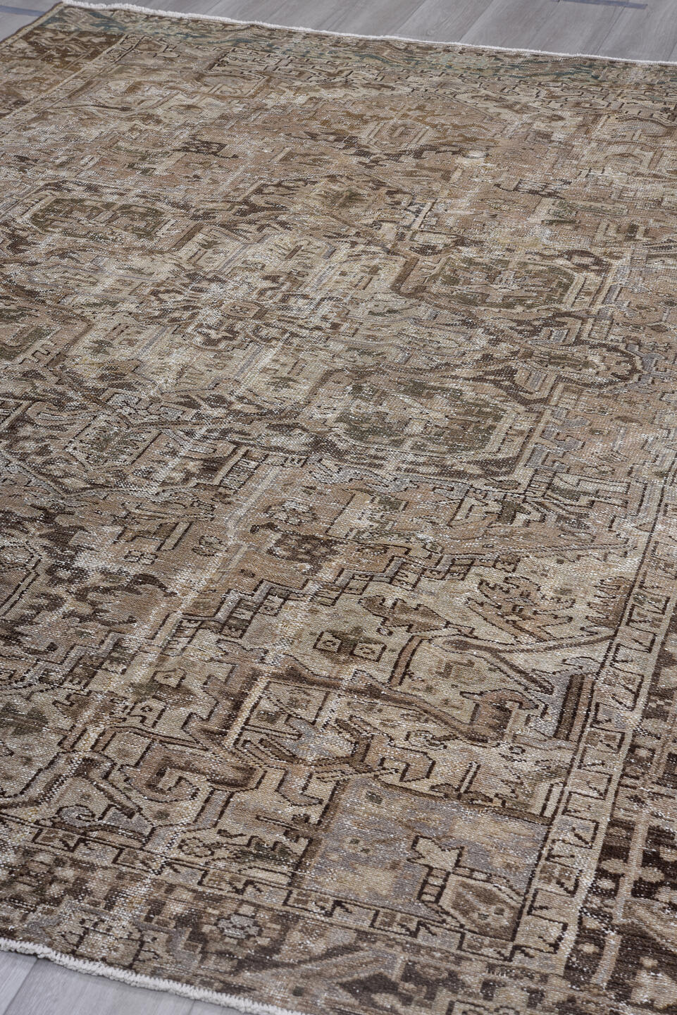 2' x 2' one-of-a-kind handmade vintage small size rug. Color palette: gray, light gray, off-white, black, silver