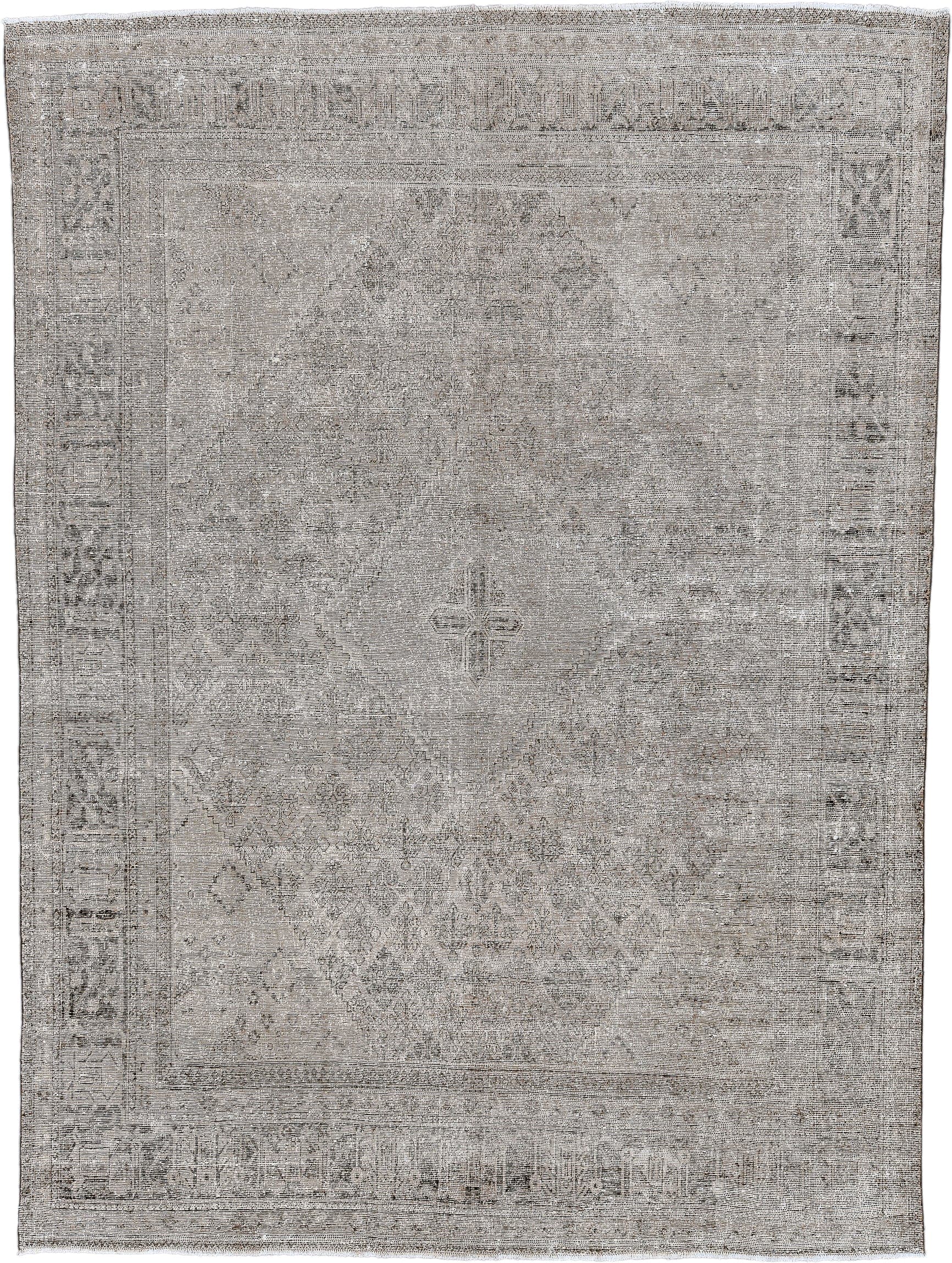 9' x 12' one-of-a-kind handmade antique Joshegan large size rug. Color palette: taupe, ivory, beige, gray, charcoal, black