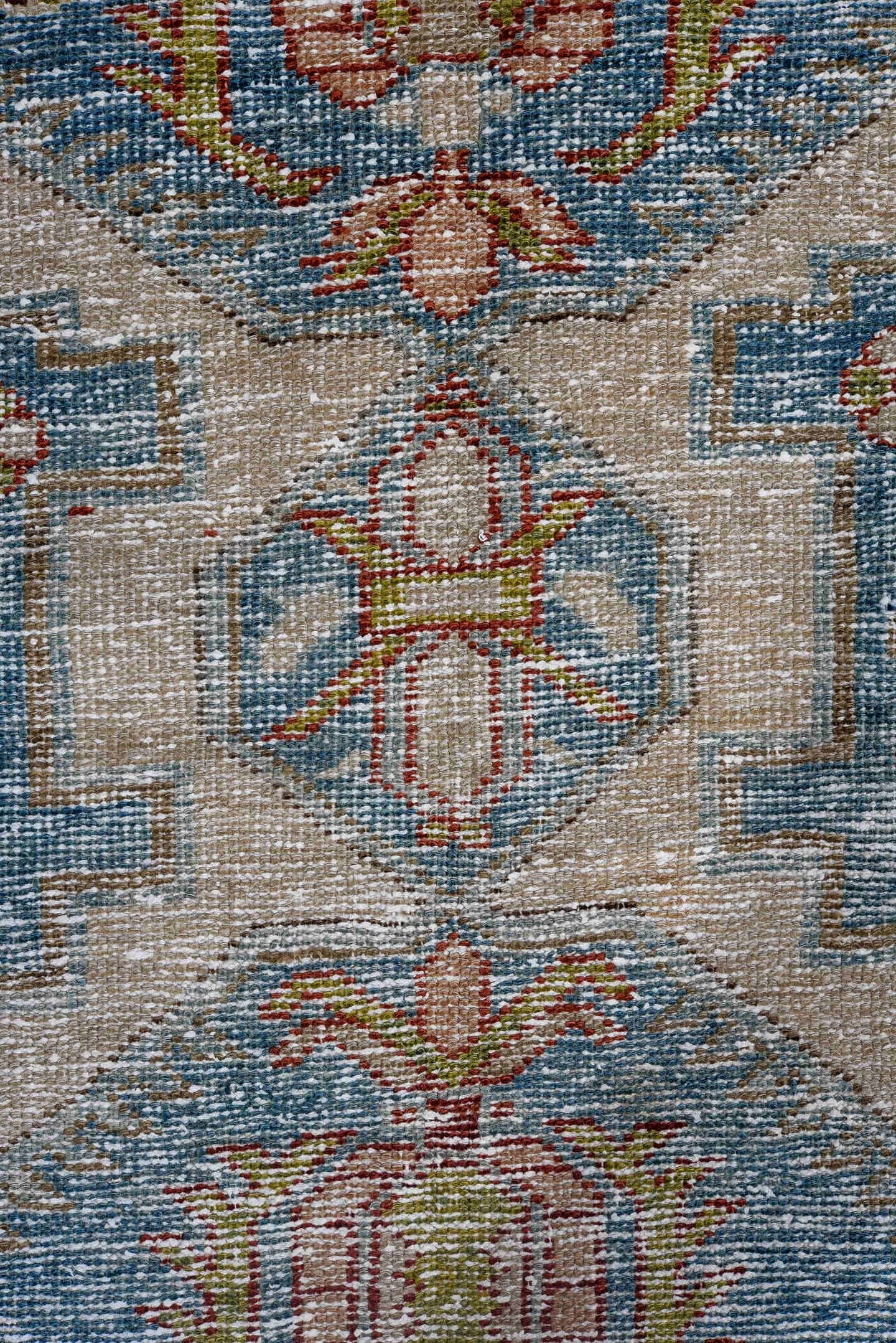 3' x 13' one-of-a-kind handmade antique Malayer runner rug. Color palette: ivory, sky blue, taupe, gray, rust, gold, rose