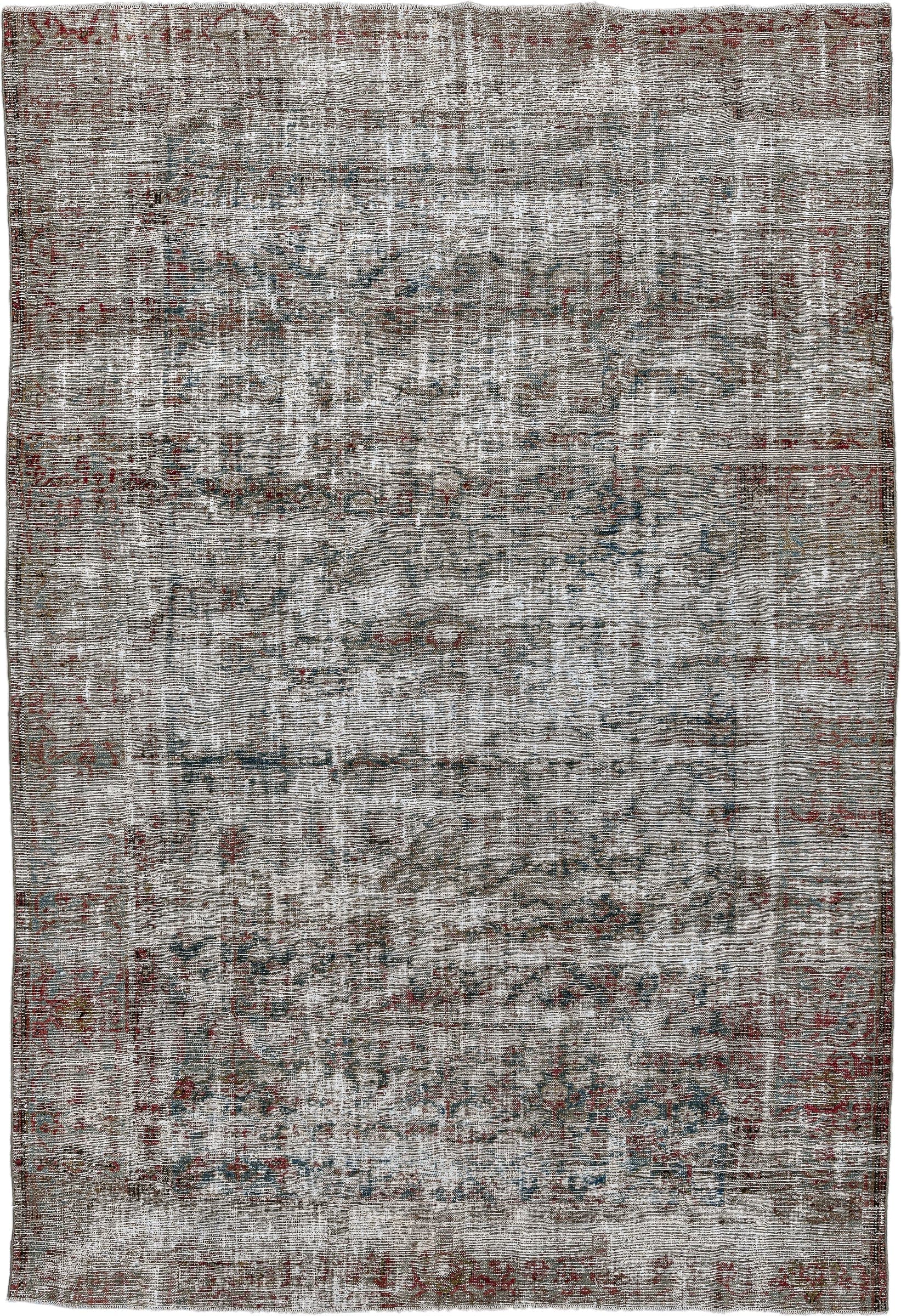 6' x 9' one-of-a-kind handmade antique Malayer large size rug. Color palette: ivory, gray, taupe, rust, slate, charcoal