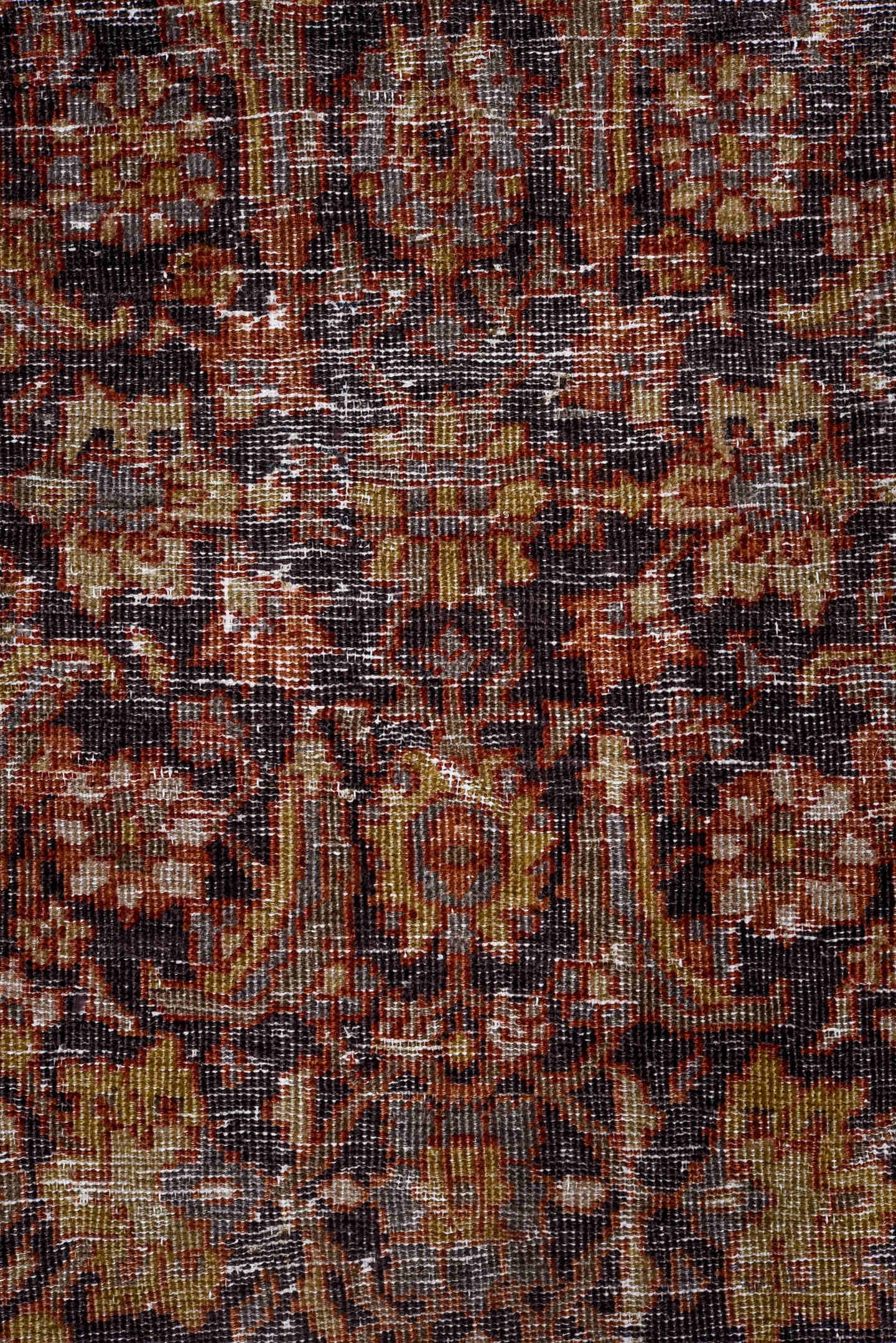 8' x 10' one-of-a-kind handmade antique Mahal large size rug. Color palette: rust, charcoal, ivory, taupe, gold, teal