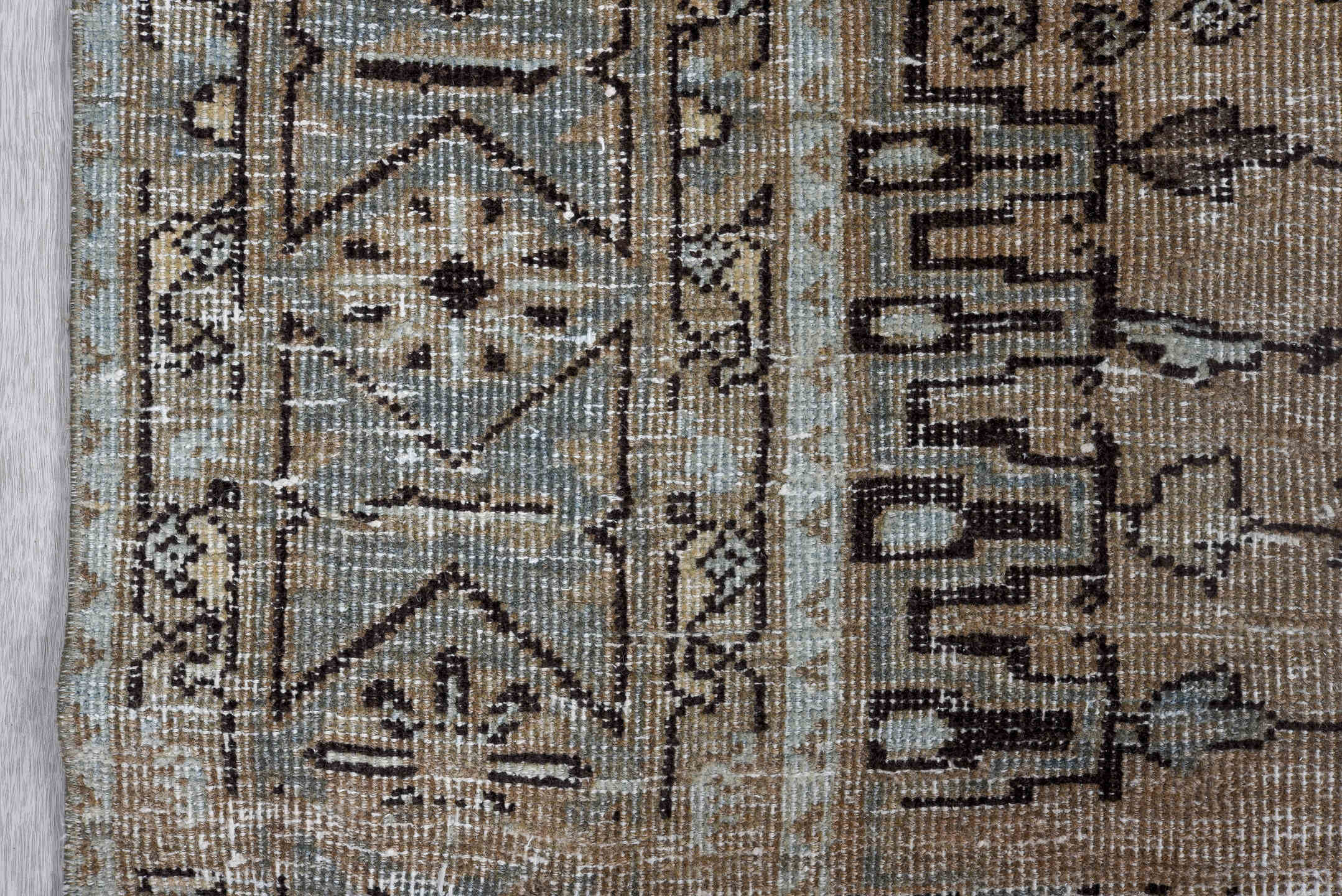 7' x 10' one-of-a-kind handmade antique Veece large size rug. Color palette: taupe, blush, charcoal, ivory, pale blue