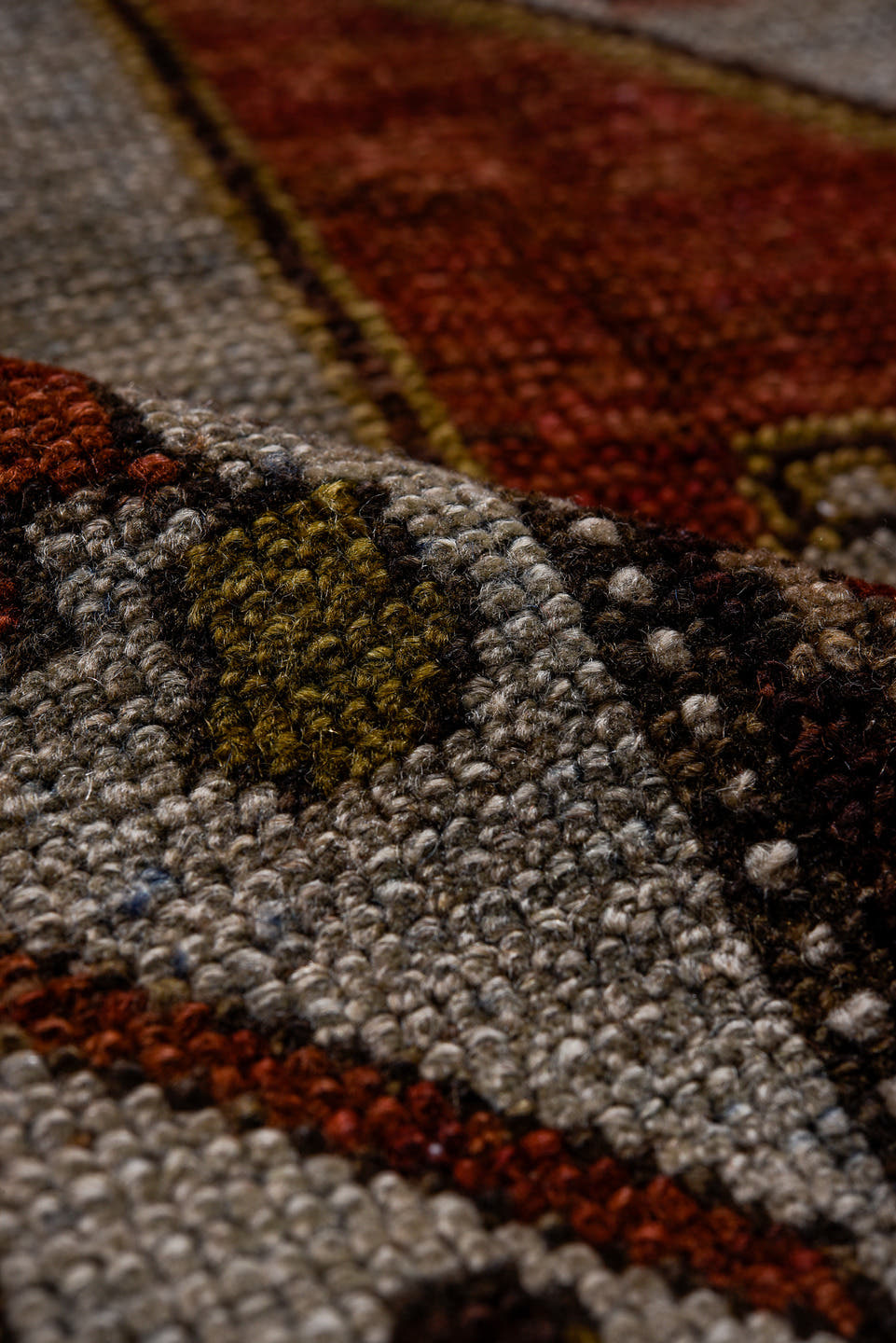 4' x 7' one-of-a-kind handmade antique Kurd medium size rug. Color palette: ivory, rust, charcoal, camel, olive, rose, taupe