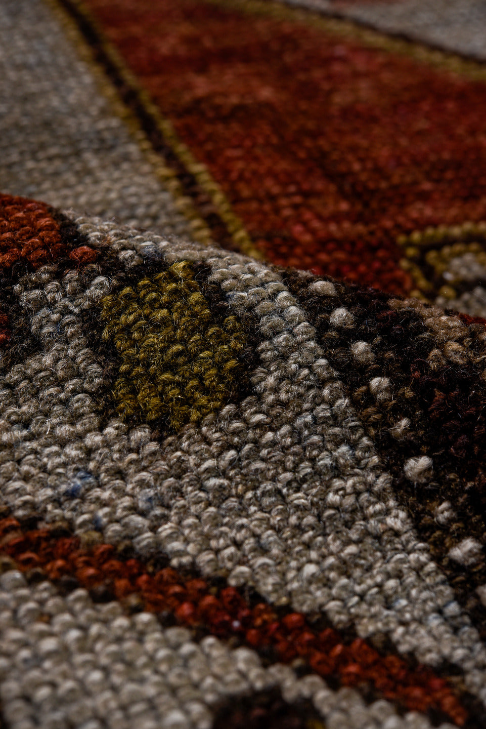 4' x 7' one-of-a-kind handmade antique Kurd medium size rug. Color palette: ivory, rust, charcoal, camel, olive, rose, taupe
