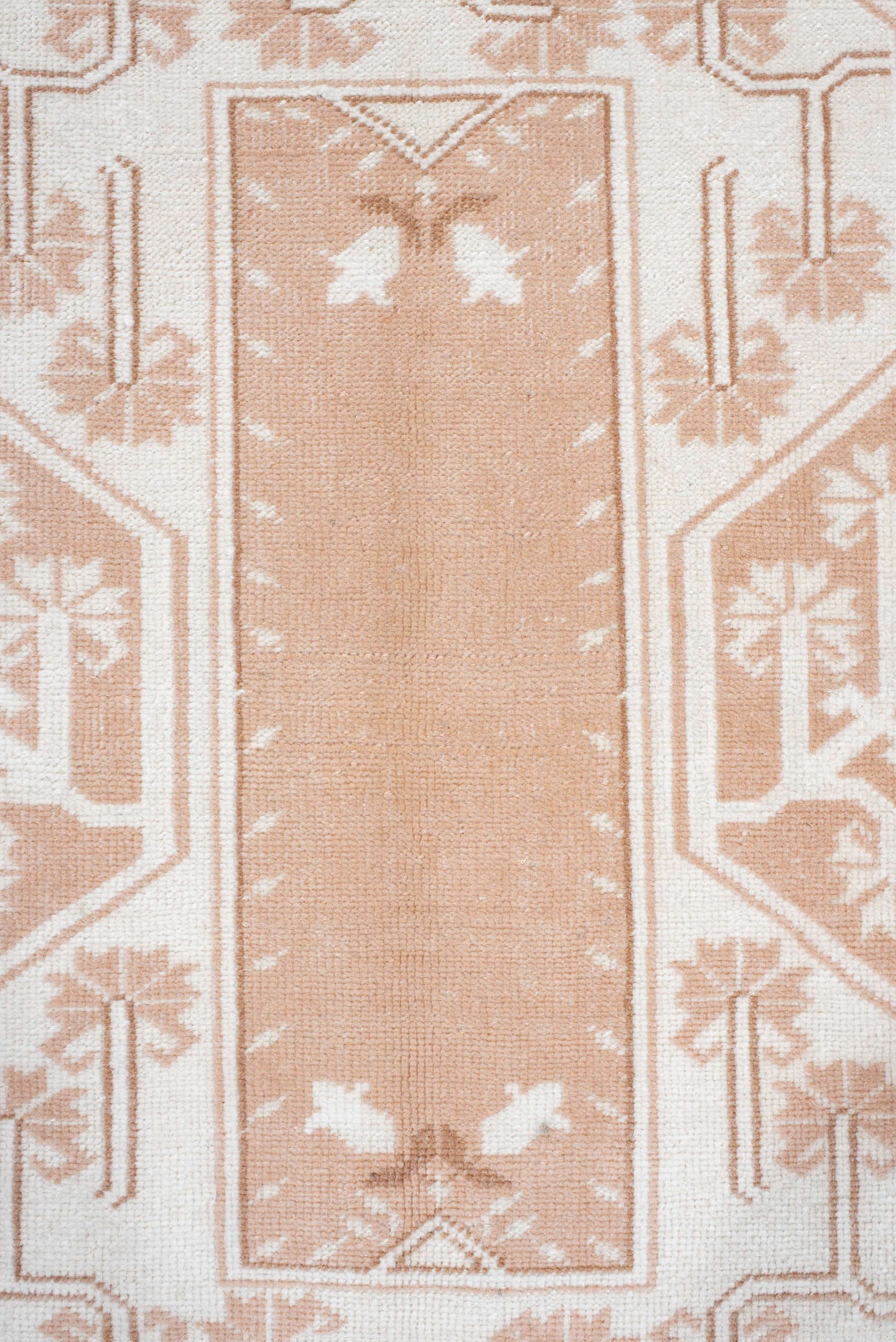 2' x 4' one-of-a-kind handmade antique Anatolian small size rug. Color palette: ivory, blush, peach, sand, camel, pink