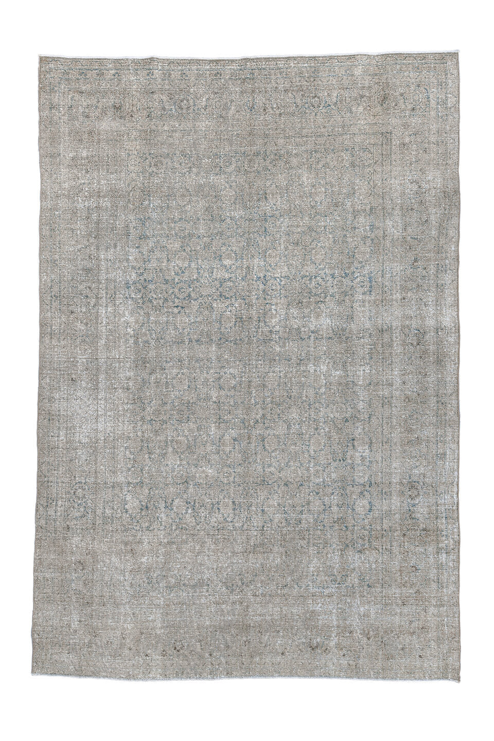 7' x 11' one-of-a-kind handmade antique Tabriz large size rug. Color palette: ivory, taupe, beige, slate, pale blue, gray