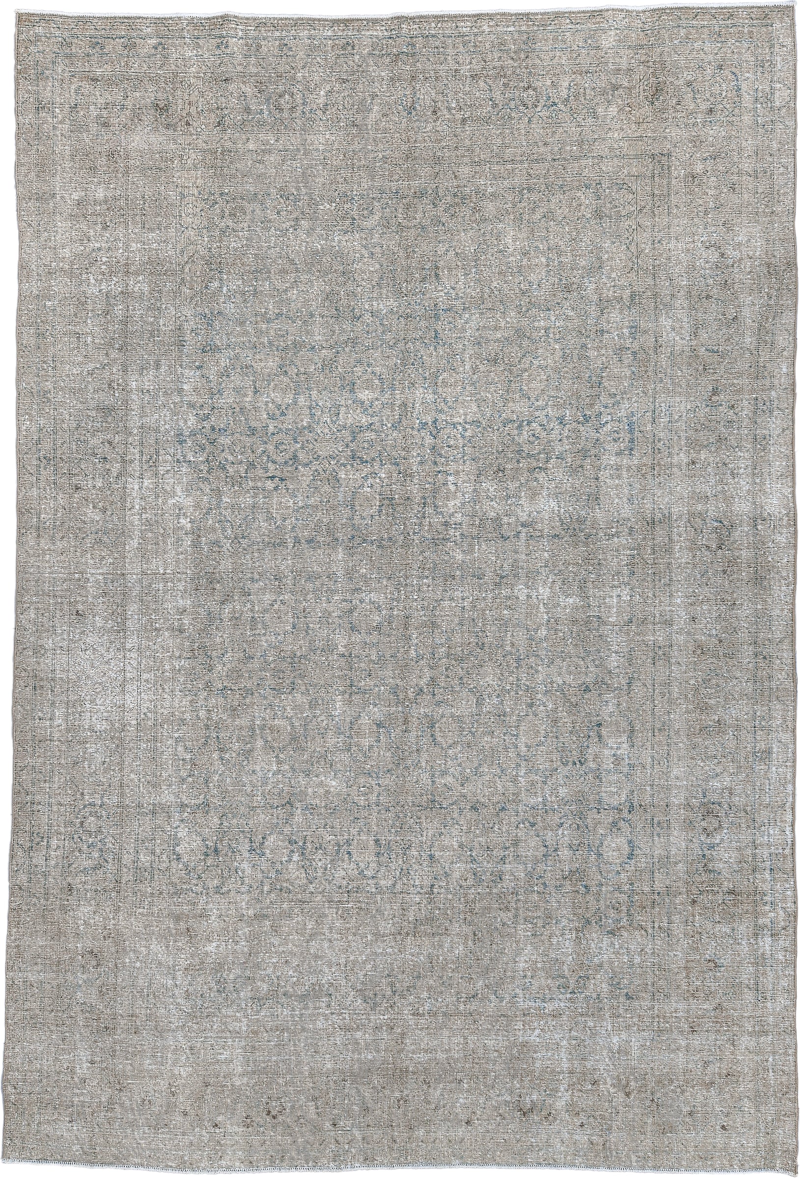 7' x 11' one-of-a-kind handmade antique Tabriz large size rug. Color palette: ivory, taupe, beige, slate, pale blue, gray