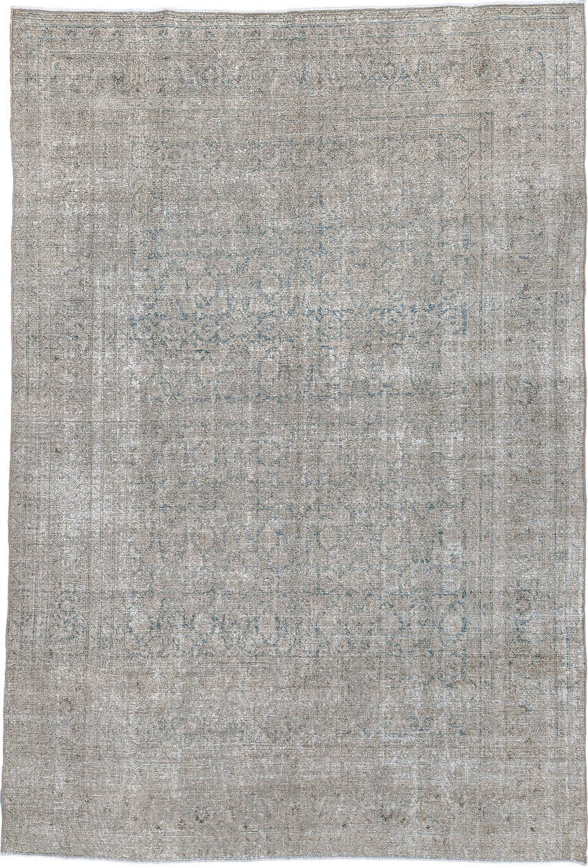 7' x 11' one-of-a-kind handmade antique Tabriz large size rug. Color palette: ivory, taupe, beige, slate, pale blue, gray