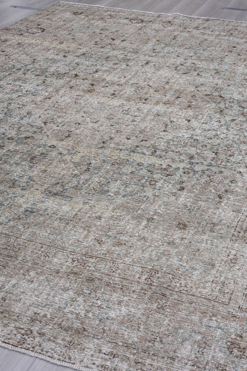 8' x 11' one-of-a-kind handmade antique Tabriz large size rug. Color palette: taupe, ivory, charcoal, pale blue, gray, beige