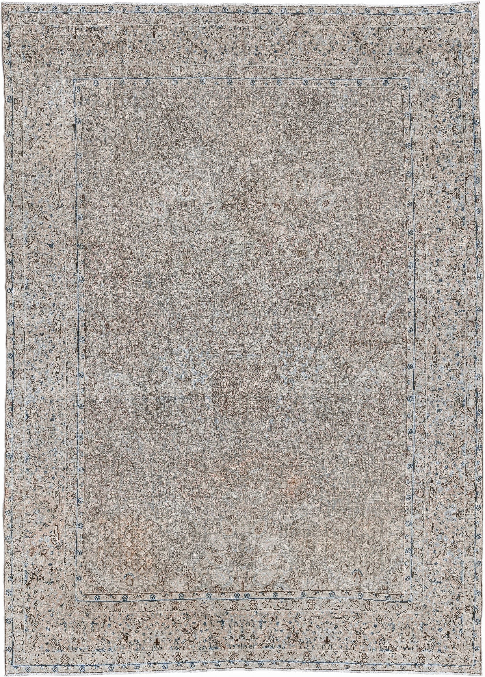 8' x 11' one-of-a-kind handmade antique Tabriz large size rug. Color palette: ivory, taupe, beige, pale blue, camel, gray