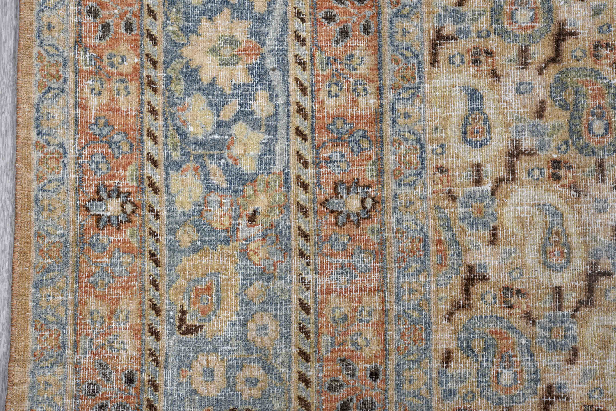 8' x 11' one-of-a-kind handmade vintage Khorassan large size rug. Color palette: black, blue, brown, charcoal, dark gray