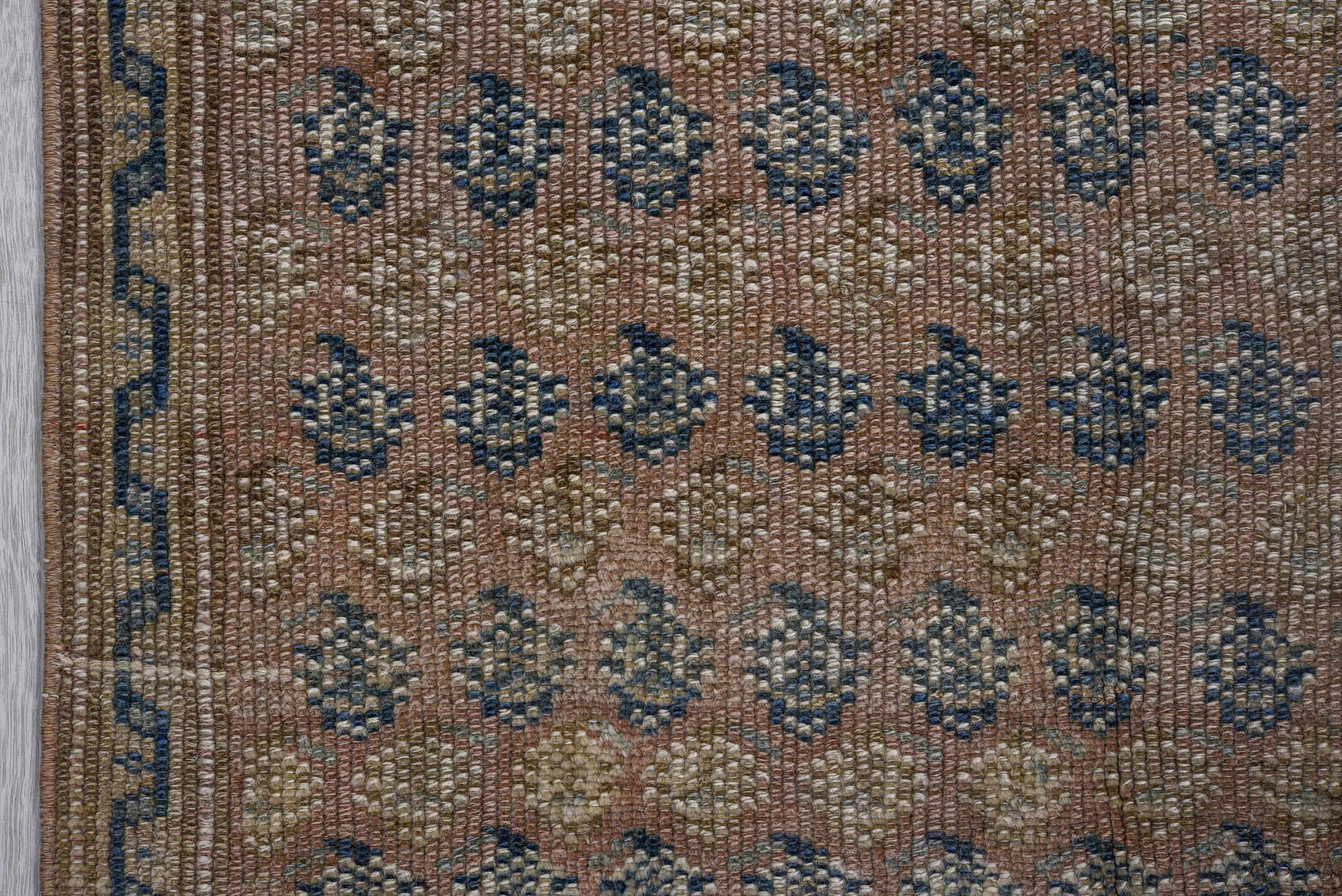 2' x 13' one-of-a-kind handmade vintage Kurd runner rug. Color palette: black, brown, charcoal, gray, light gray, off-white