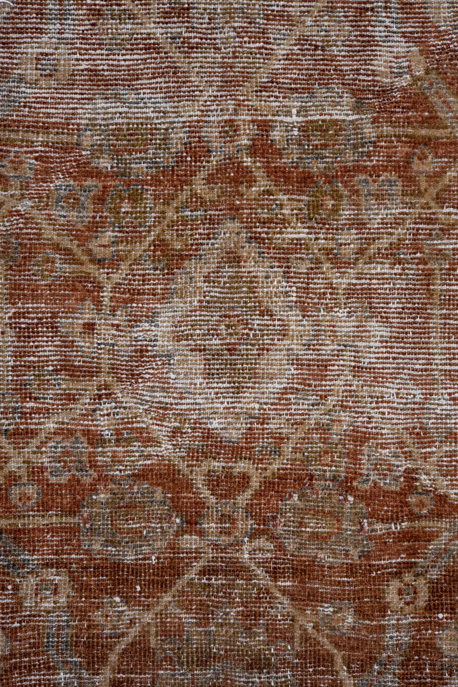 9' x 12' one-of-a-kind handmade antique Mahal large size rug. Color palette: ivory, rust, taupe, camel, terra cotta, beige