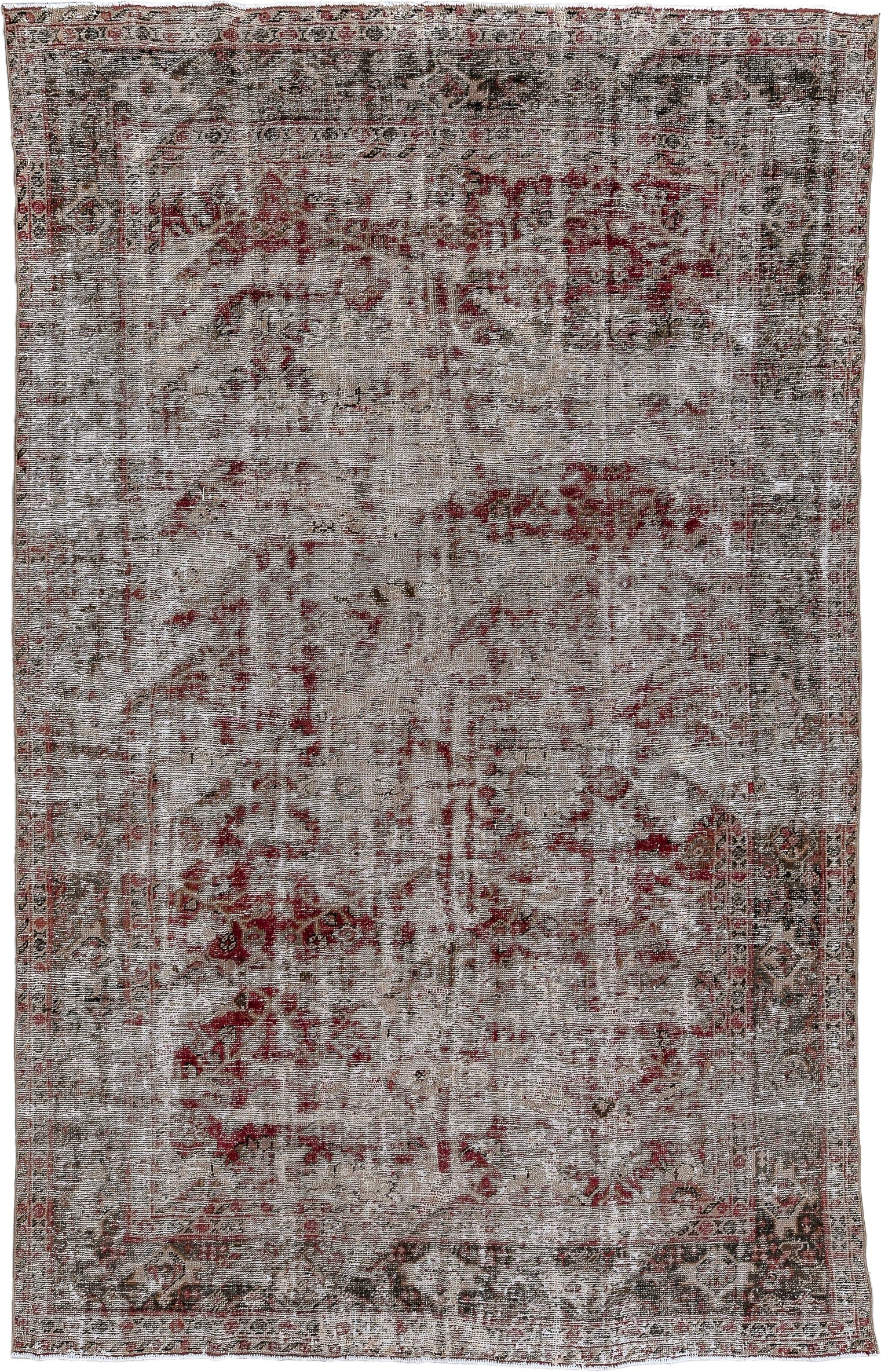 6' x 10' one-of-a-kind handmade vintage Mahal large size rug. Color palette: ivory, taupe, burgundy, charcoal, rose, brown